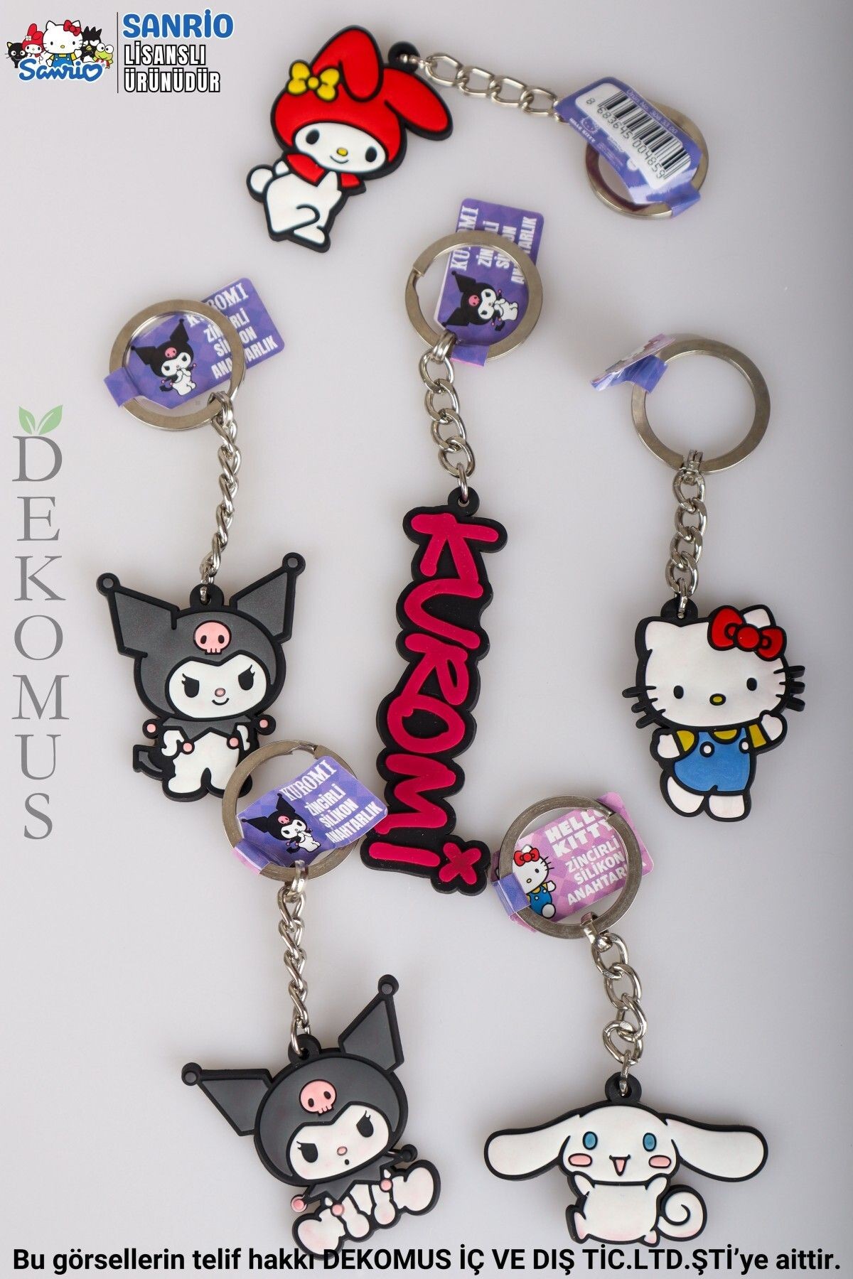 DEKOMUS İLE LİSANSLI YENİ SEZON BEST FRIENDS KUROMI,HELLO KITTY,CINNAMOROLL 2'Lİ ZİNCİRLİ ANAHTARLIK