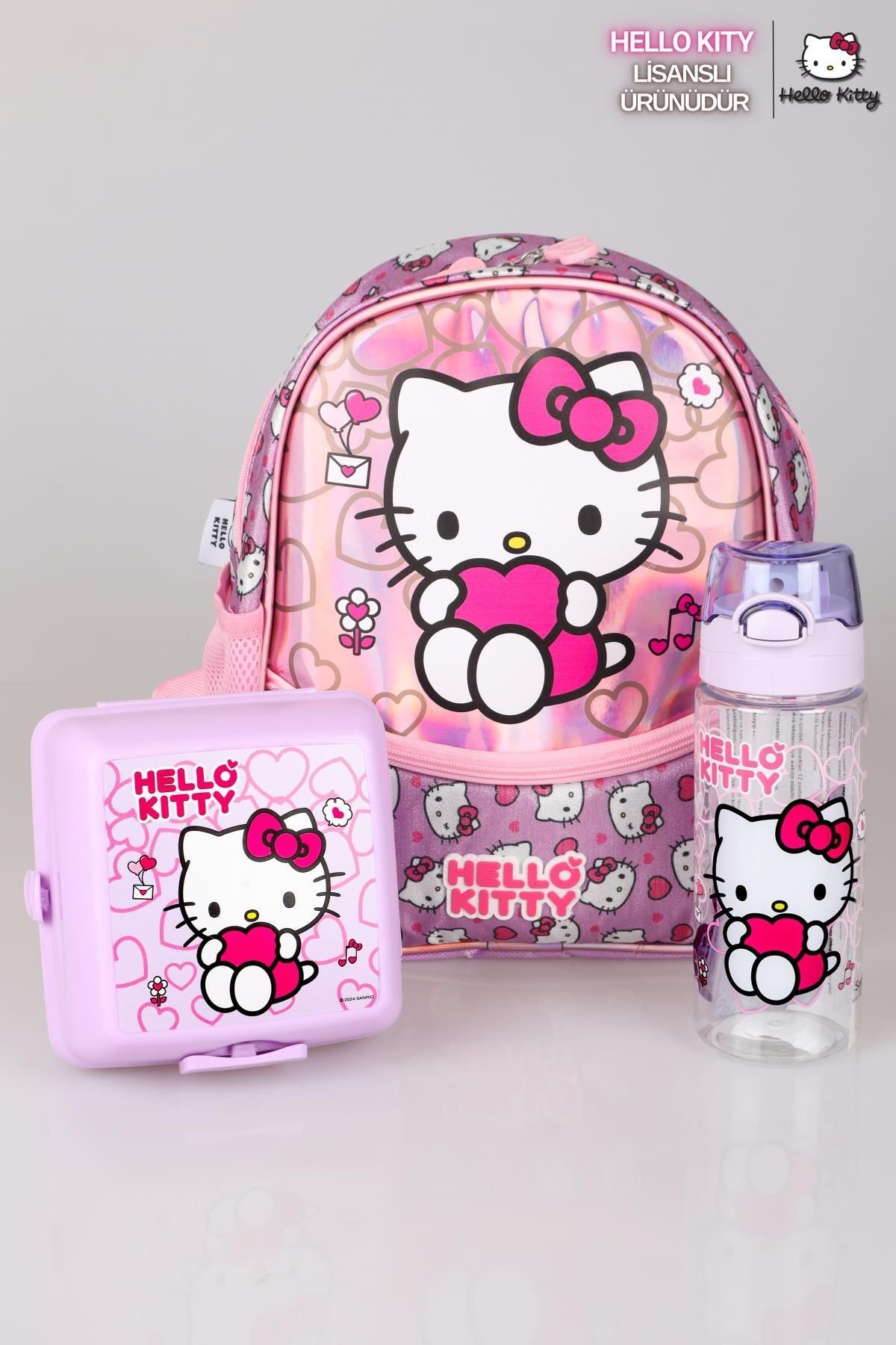 YENİ SEZON LİSANSLI HELLO KITTY'NIN PIRILTILI DÜNYASI ÖZEL KOLEKSİYON ANAOKUL ÇANTASI ,BESLENME KABI