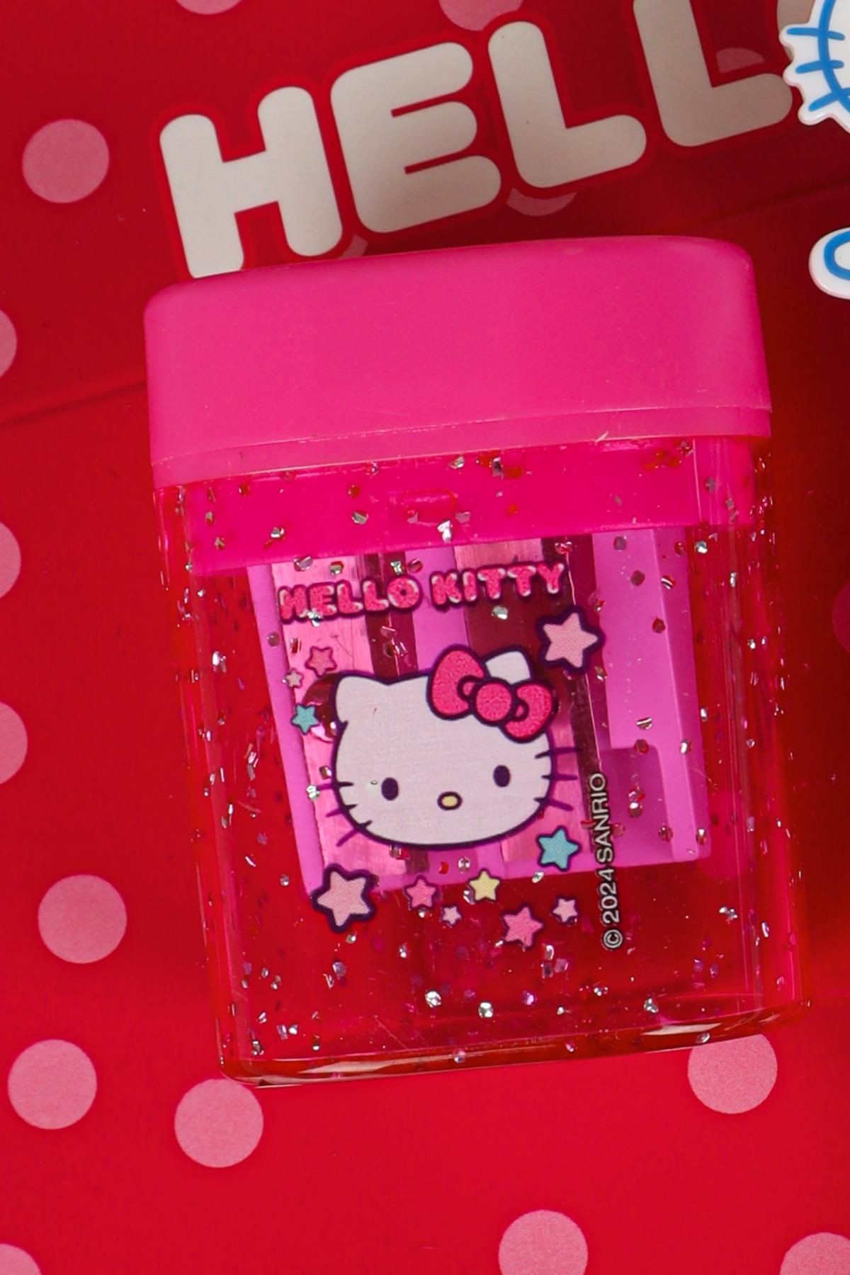 YENİ SEZON LİSANSLI HELLO KITTY VERSATİL UÇLU KALEM 0.7 MM,ÇİFT BIÇAKLI OVAL KALEMTRAŞ VE SİLGİ SETİ