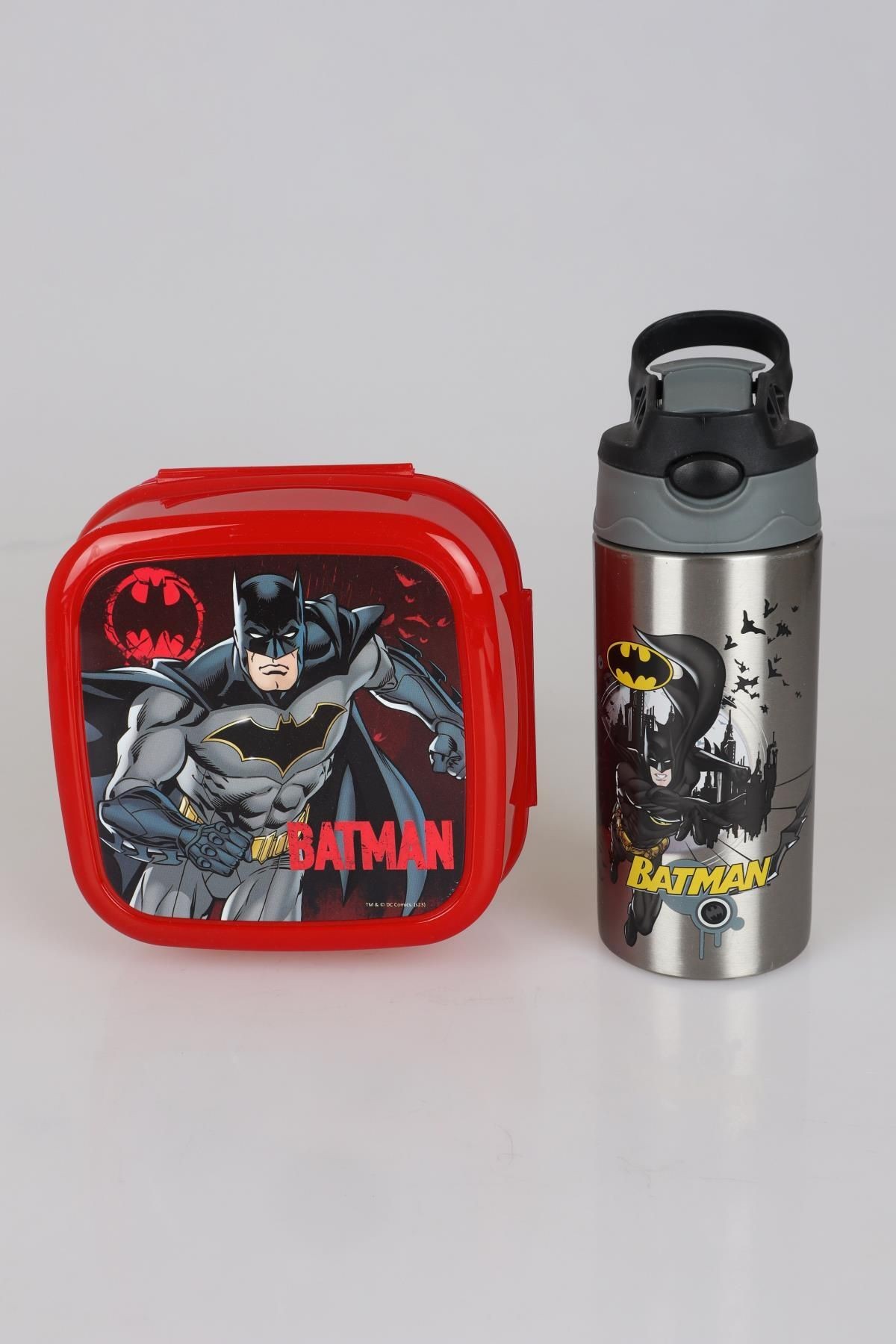 YENİ SEZON LİSANSLI BATMAN 500 ML ÇELİK MATARA VE BESLENME KABI YEMEK SETİ