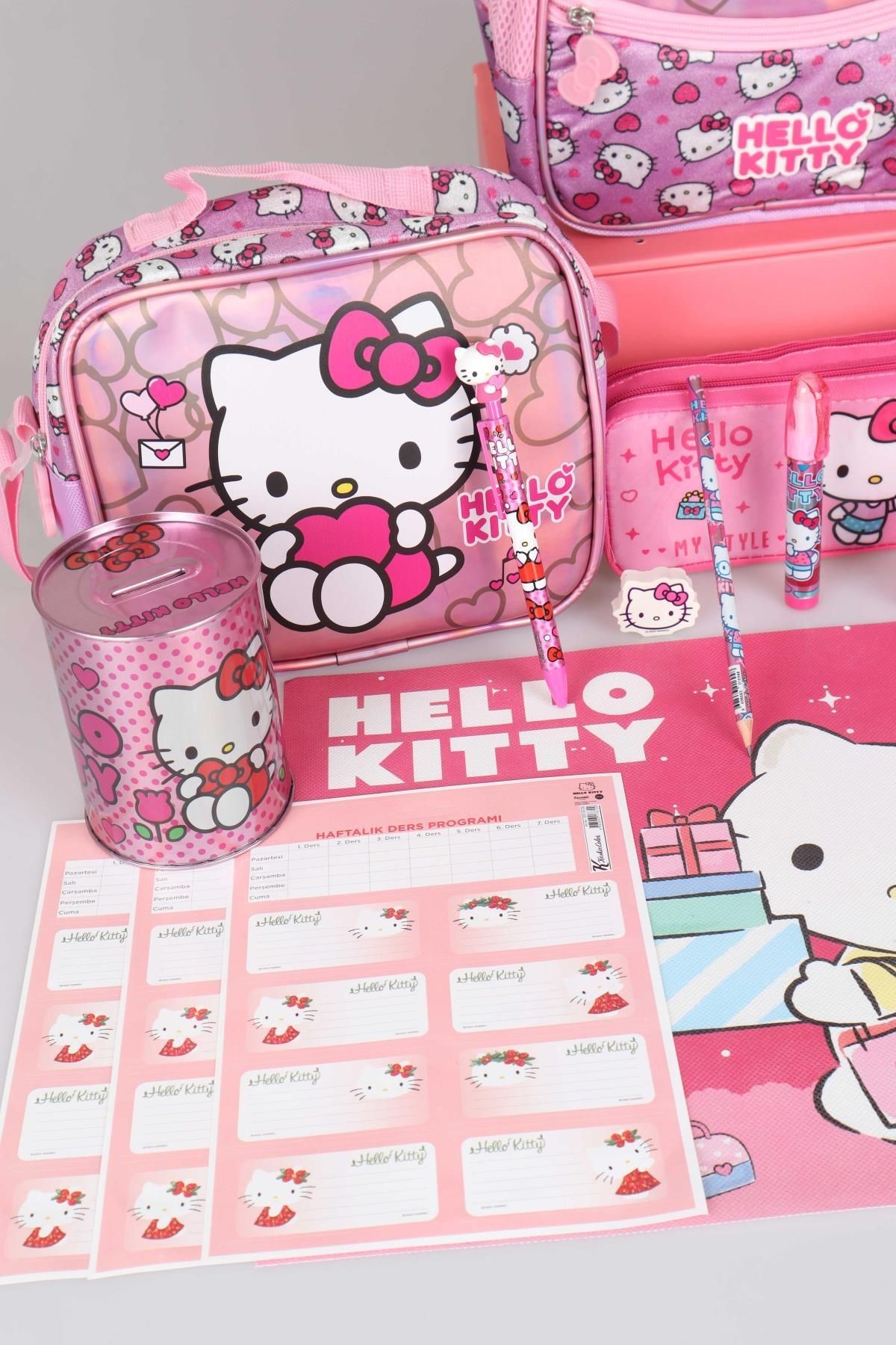 TEK BÖLMELİ KÜÇÜK BOY 32 CM HELLO KITTY ANAOKUL,BESLENME VE KALEM ÇANTASI İLE BESLENME KABI,MATARA K