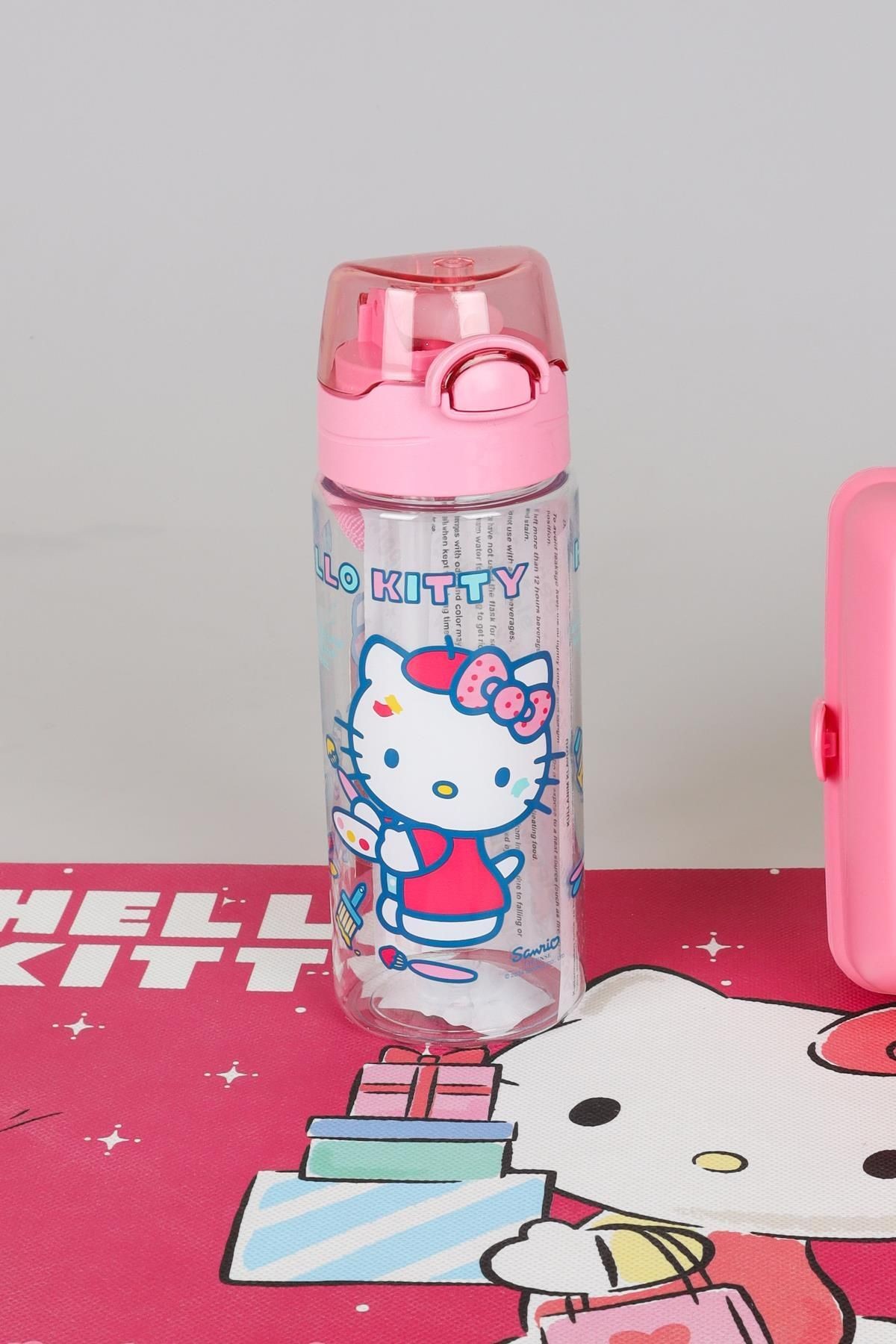 YENİ SEZON LİSANSLI HELLO KITTY BESLENME ÖRTÜSÜ,500 ML TRITAN MATARA VE 2 KATLI BESLENME KABI YEMEK