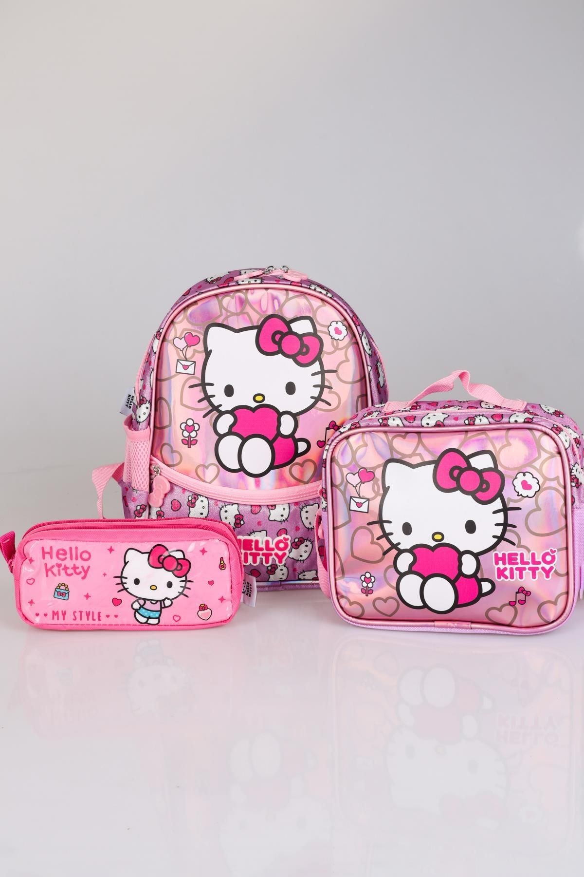 YENİ SEZON LİSANSLI HELLO KITTY'NIN PIRILTILI DÜNYASI ÖZEL KOLEKSİYON ANAOKUL,BESLENME VE KALEM ÇANT