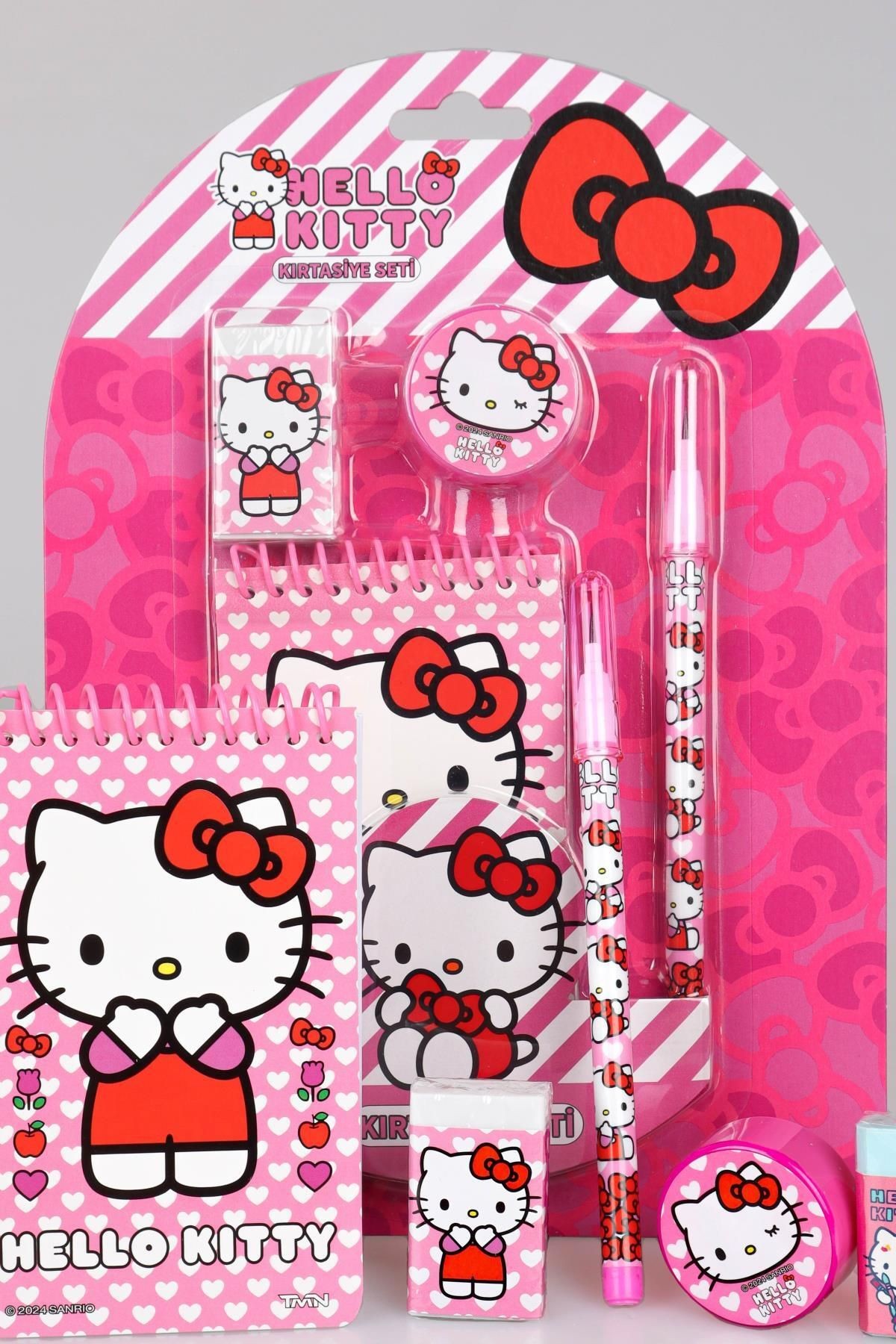 مجموعة أدوات مكتبية مرخصة من HELLO KITTY مكونة من 4 قطع، وأقلام رصاص سهلة الارتداء، وممحاة، وقلم رصاص شارهين
