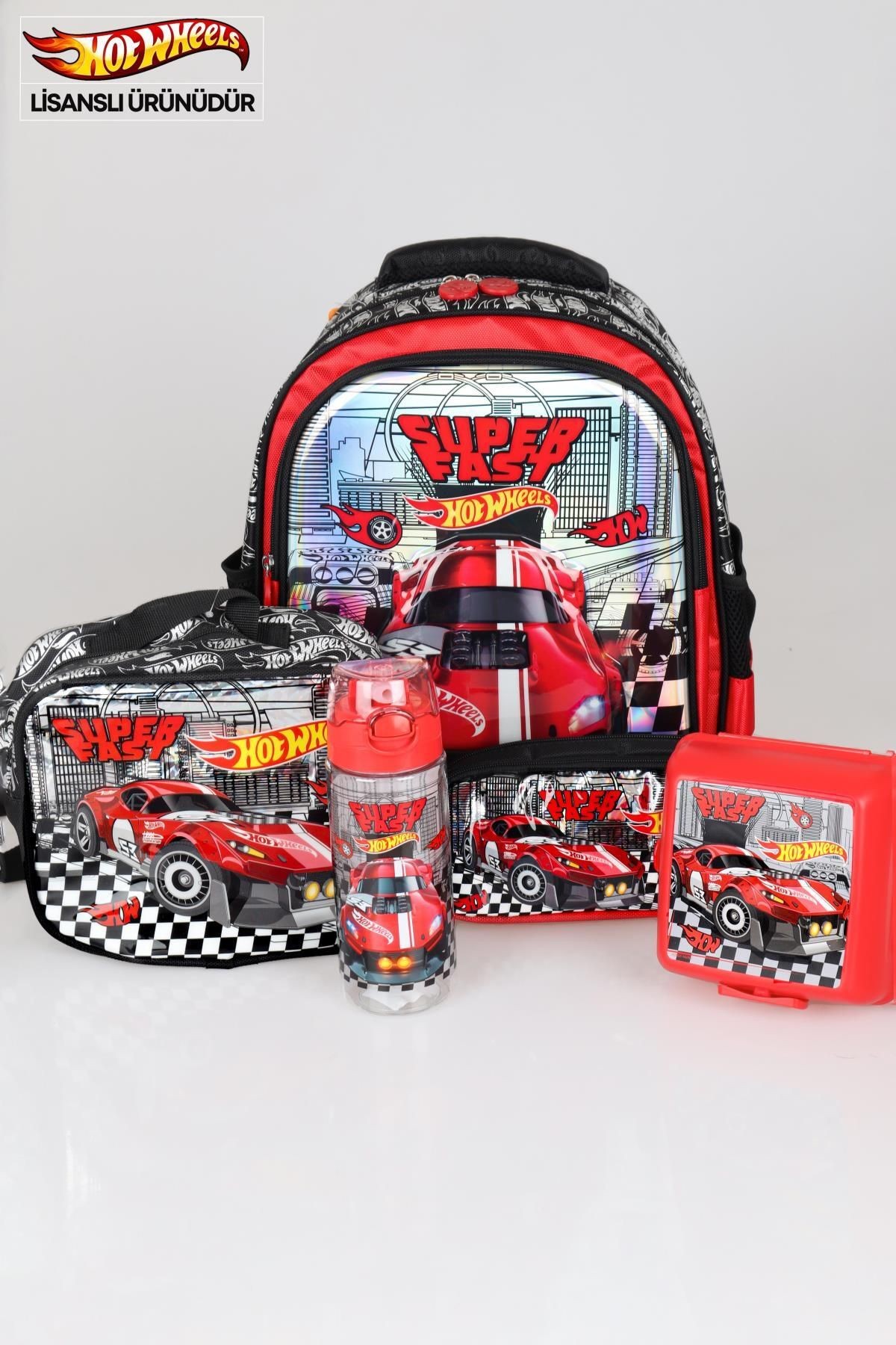 YENİ SEZON LİSANSLI HOT WHEELS OKUL,KALEM VE BESLENME ÇANTASI, 2 KATLI BESLENME KABI İLE 500 ML MATA