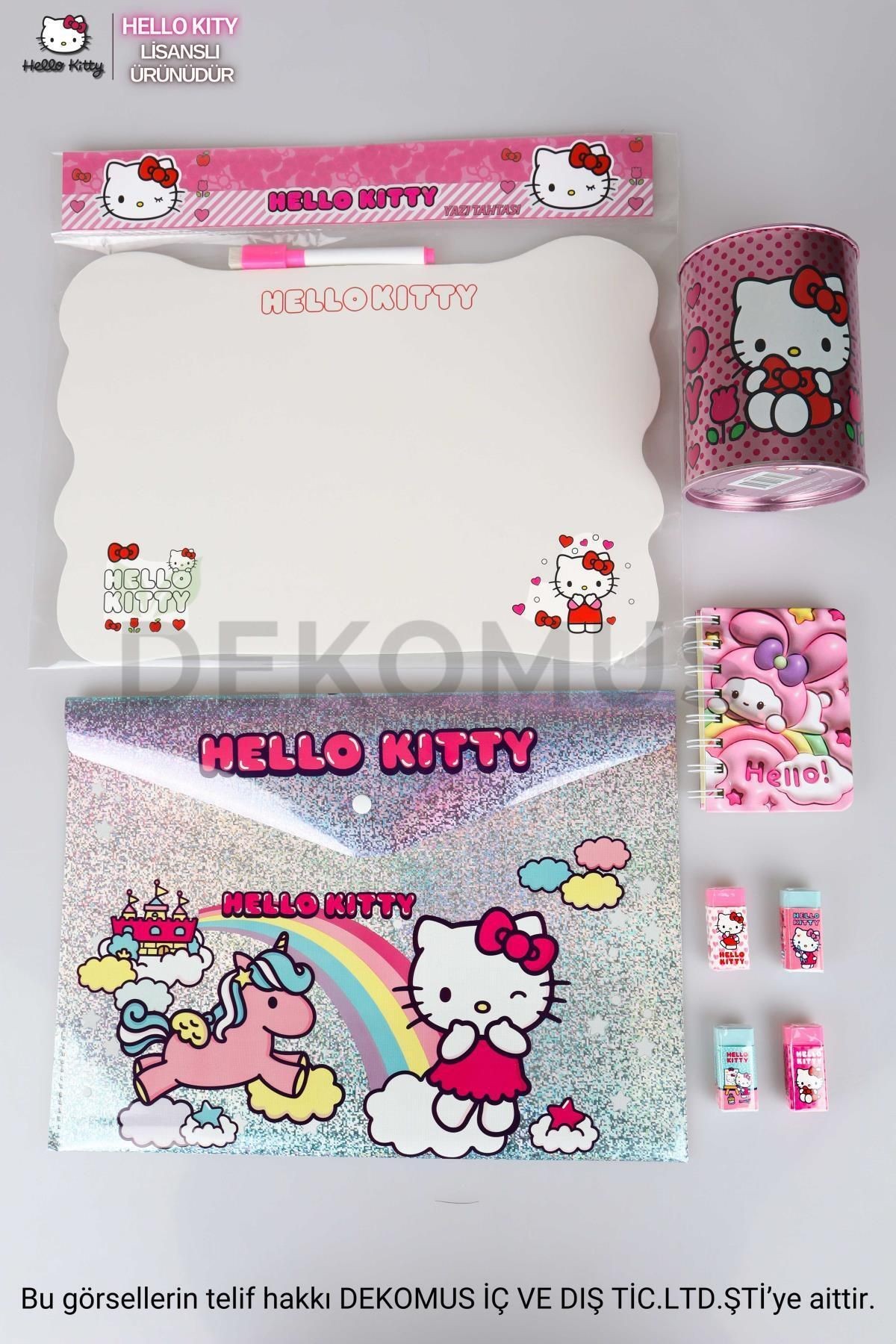 LİSANSLI HELLO KITTY 8 PARÇA KIRTASİYE SETİ KUMBARA,YAZI TAHTASI,3D BLOKNOT,4 ADET SİLGİ VE ÇITÇIT D