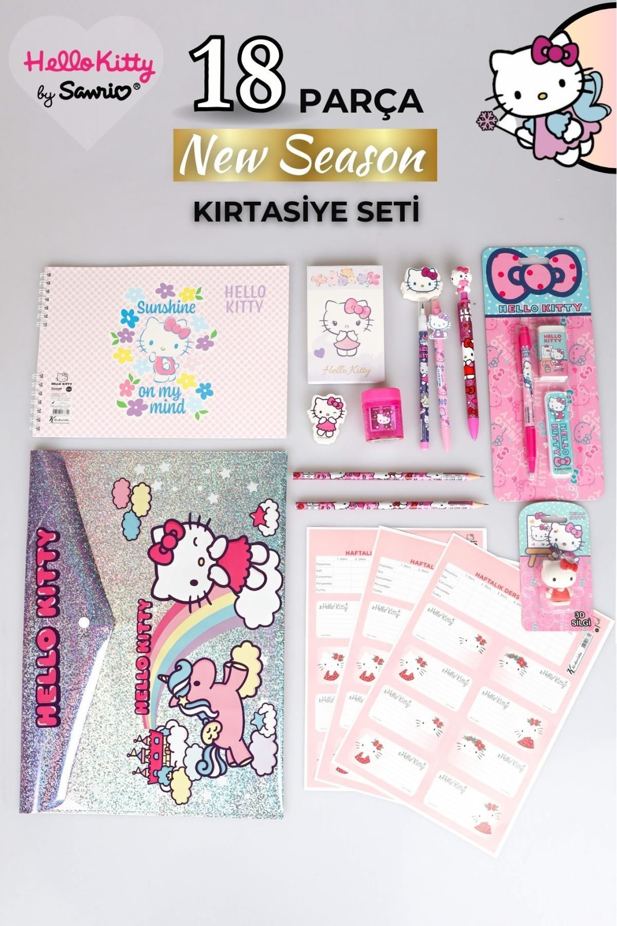 DEKOMUS İLE LİSANSLI HELLO KITTY PREMIUM 18 PARÇA KIRTASİYE SETİ SİLGİ TEPELİ GEÇMELİ KALEM,VERSATİL