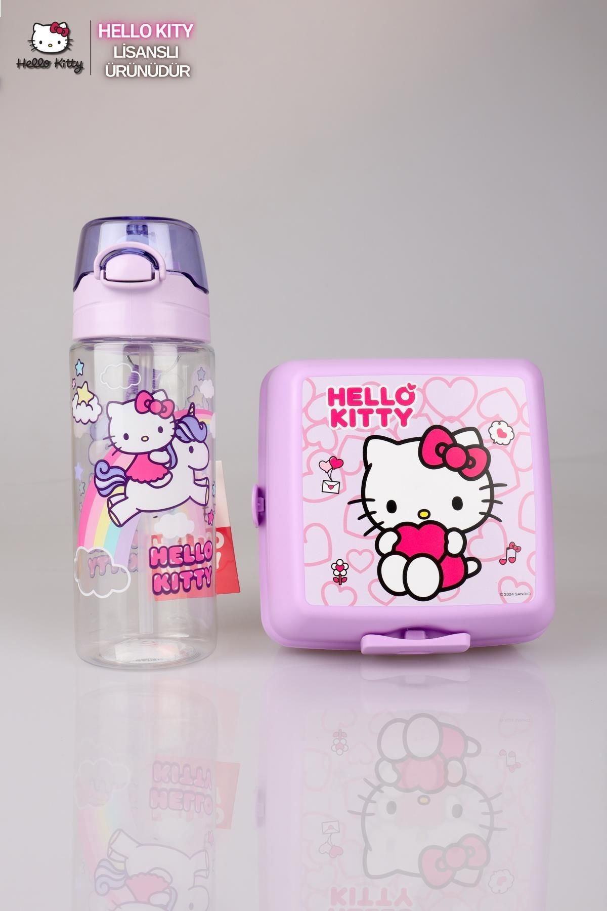 LİSANSLI HELLO KITTY 500 ML MATARA VE 2 KATLI BESLENME KABI SETİ