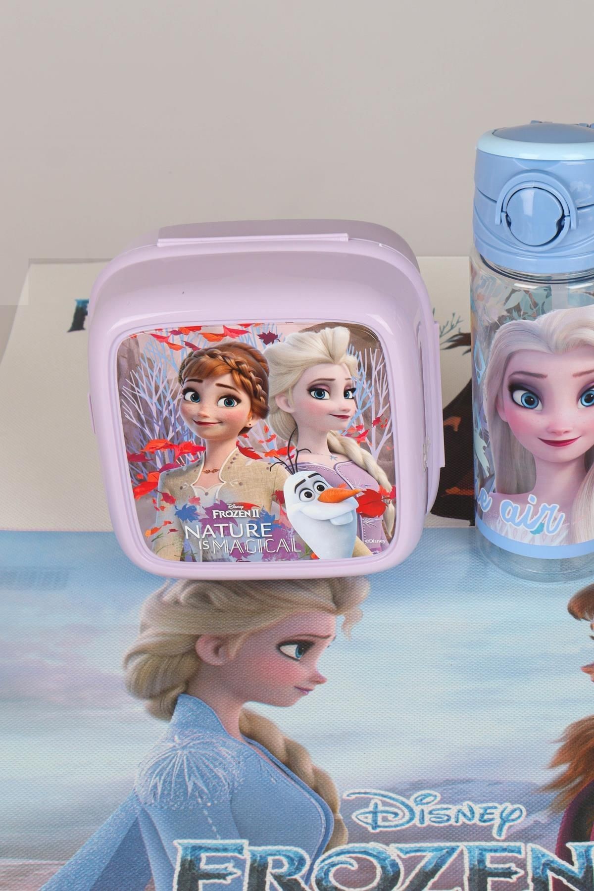 DEKOMUS LİSANSLI  ELSA FROZEN "BESLENME ÖRTÜSÜ,BESLENME KABI VE 500 ML TRITAN MATARA OKUL/KIRTASİYE