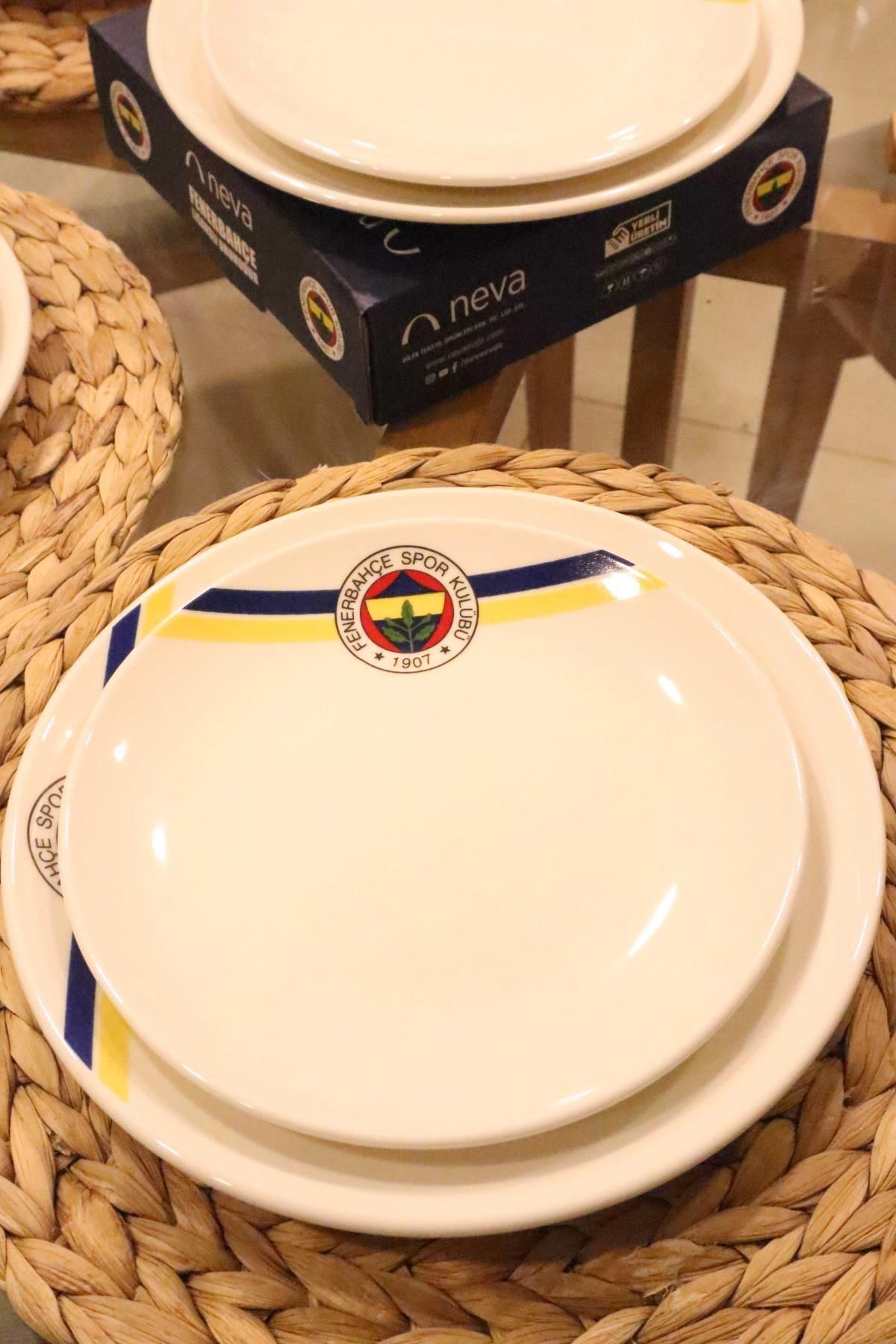 DEKOMUS İLE LİSANSLI FENERBAHÇE 6 KİŞİLİK 12 PARÇA PORSELEN PASTA VE SERVİS TABAĞI YEMEK TAKIMI SETİ