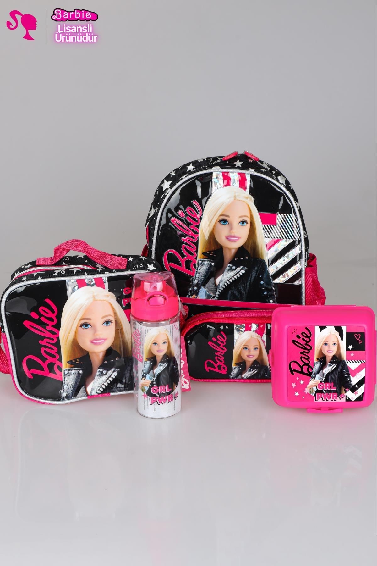 DEKOMUS İLE YENİ SEZON LİSANSLI BARBIE GIRL POWER ANAOKUL,BESLENME VE KALEM ÇANTASI İLE 500 ML MATAR