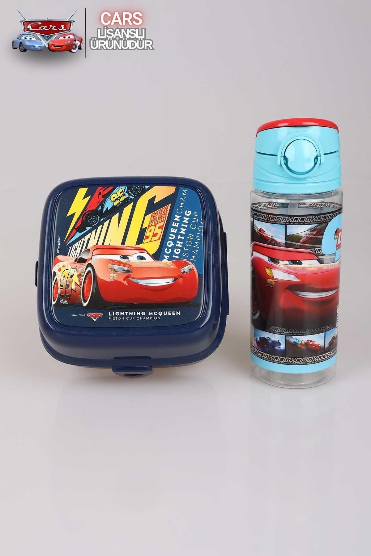 LİSANSLI CARS TRITAN MATARA 500 ML VE 2 KATLI BESLENME KABI/LUNCH BOX SETİ