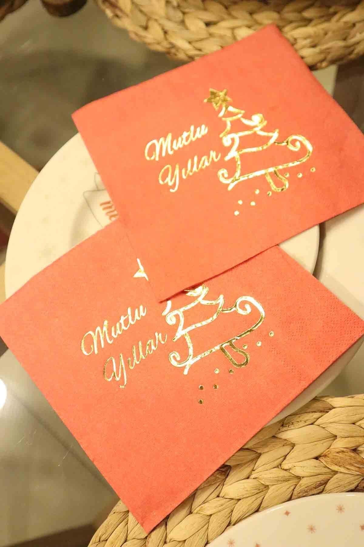 Yeni Yıl Temalı Çift Katlı Peçete Takımı 16 Adet "yeni Yıl&merry Chrıstmas" Serisi