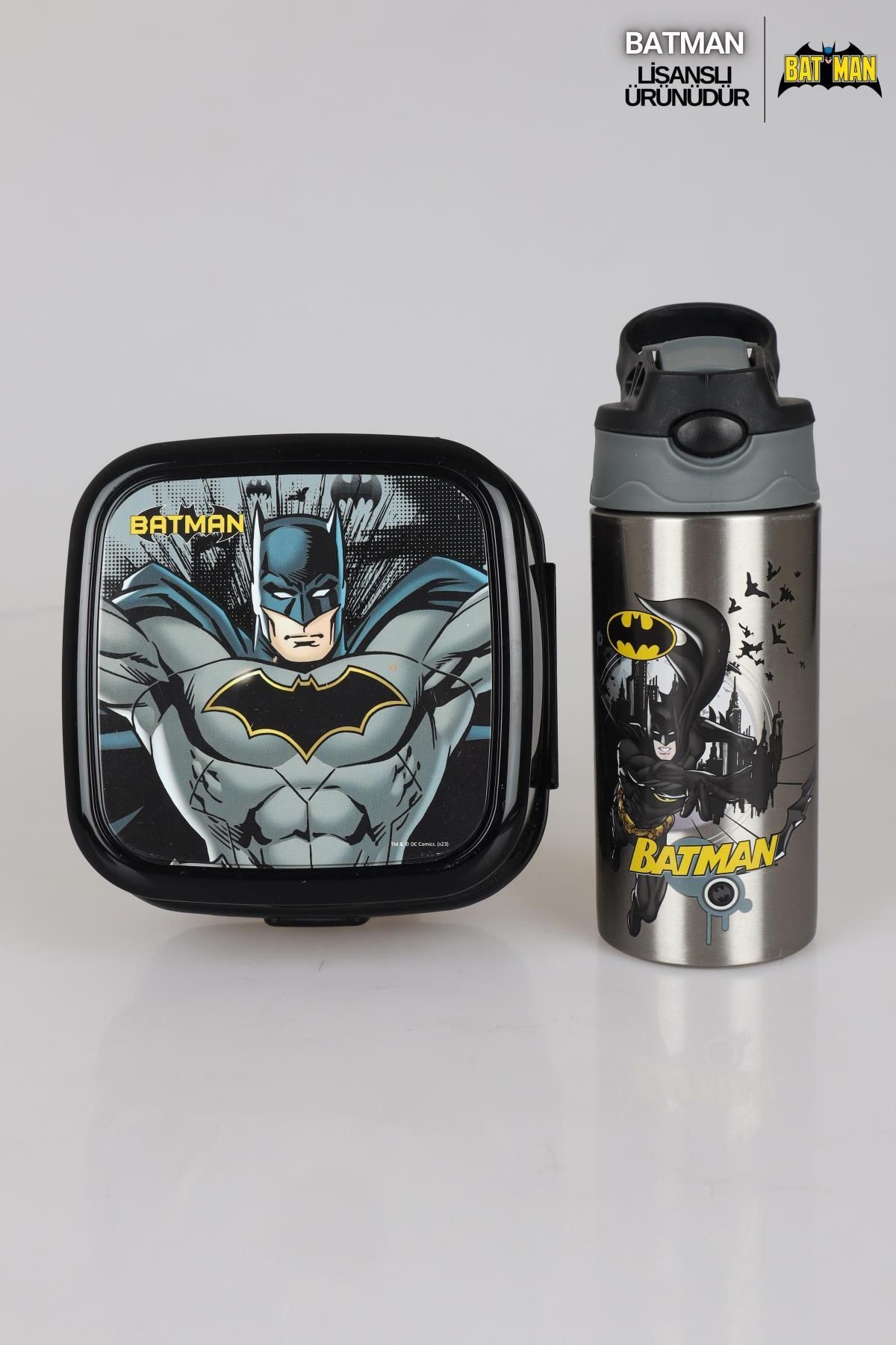 YENİ SEZON LİSANSLI BATMAN 500 ML ÇELİK MATARA VE BESLENME KABI YEMEK SETİ