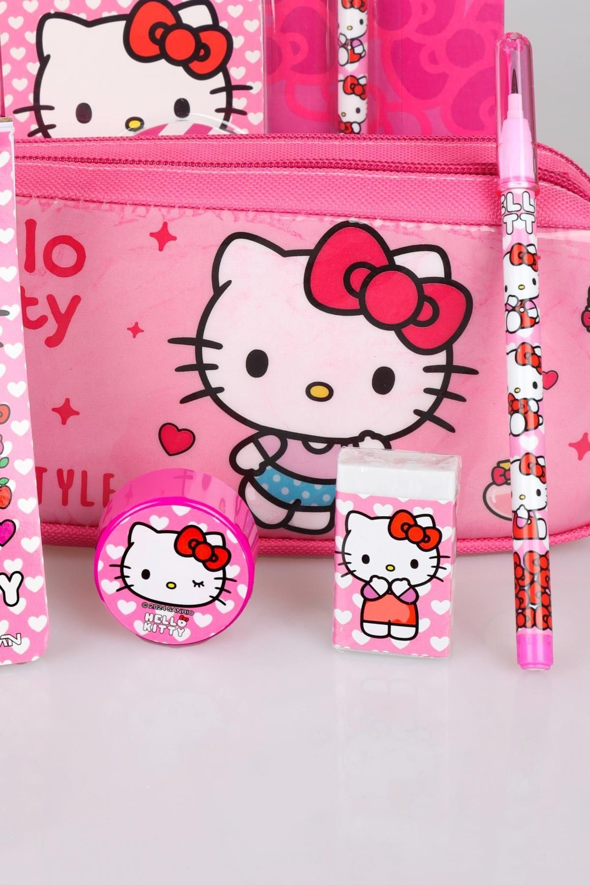 YENİ SEZON LİSANSLI HELLO KITTY KALEM ÇANTASI,NOT DEFTERİ,KALEMTRAŞ,GEÇMELİ KURŞUN KALEM VE SİLGİ SE