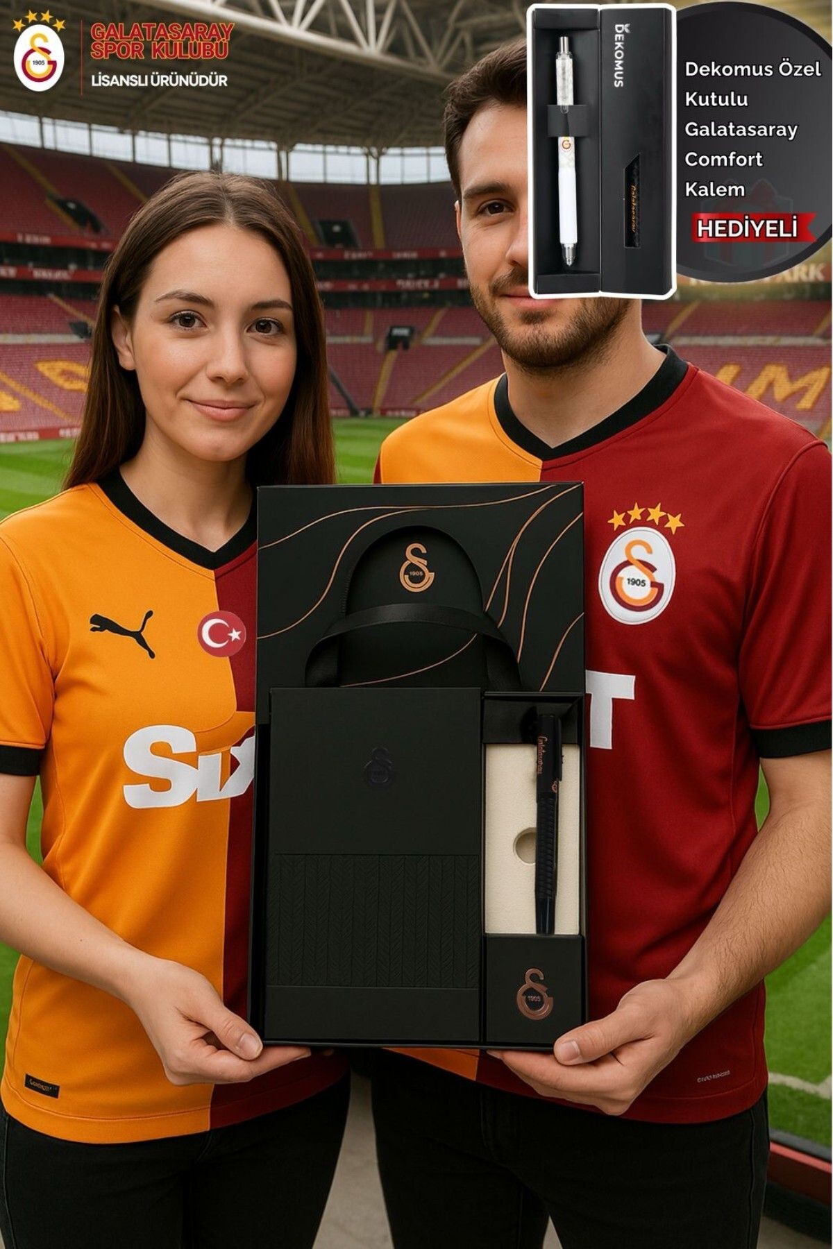 LİSANSLI GALATASARAY KUTULU VE ÇANTALI DERİ AJANDA VE ROLLER TÜKENMEZ KALEM SETİ "DEKOMUS ÖZEL KUTUL