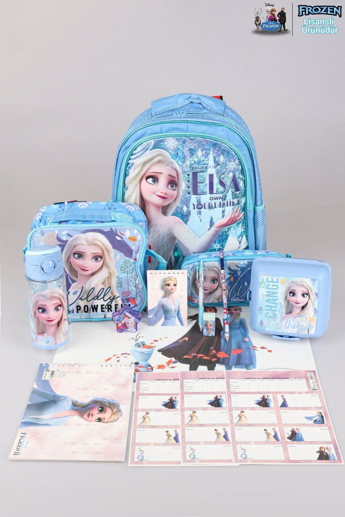 Dekomus Li̇sansli Elsa Frozen Okul,kalem Ve Beslenme Çantasi,matara,beslenme Kabi İle Full Okul