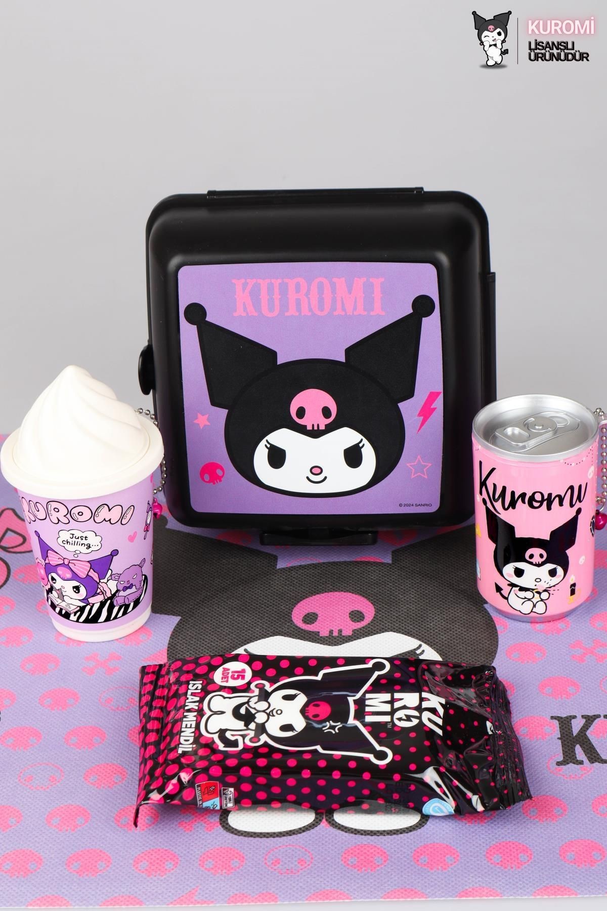 DEKOMUS İLE YENİ SEZON LİSANSLI KUROMI BESLENME KABI,3 ADET ISLAK MENDİL "COKE,ICE CREAM" , BESLENME