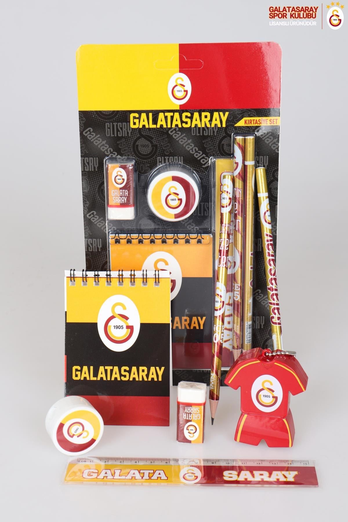 YENİ SEZON LİSANSLI GALATASARAY 6'LI KIRTASİYE SETİ NOT DEFTERİ,CETVEL,FORMA TASARIM KALEMTRAŞ,KALEM