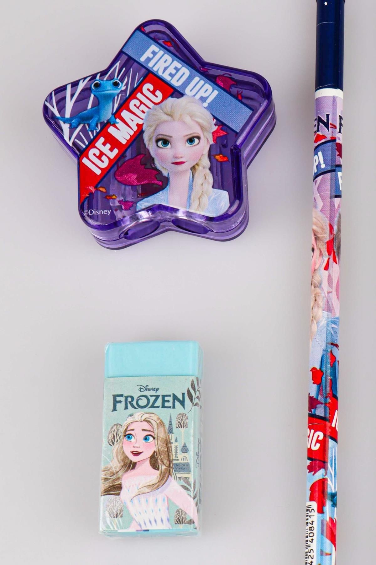 LİSANSLI ELSA FROZEN 3 ADET SİLGİLİ KURŞUN KALEM,YILDIZ KALEMTRAŞ VE SİLGİ SETİ
