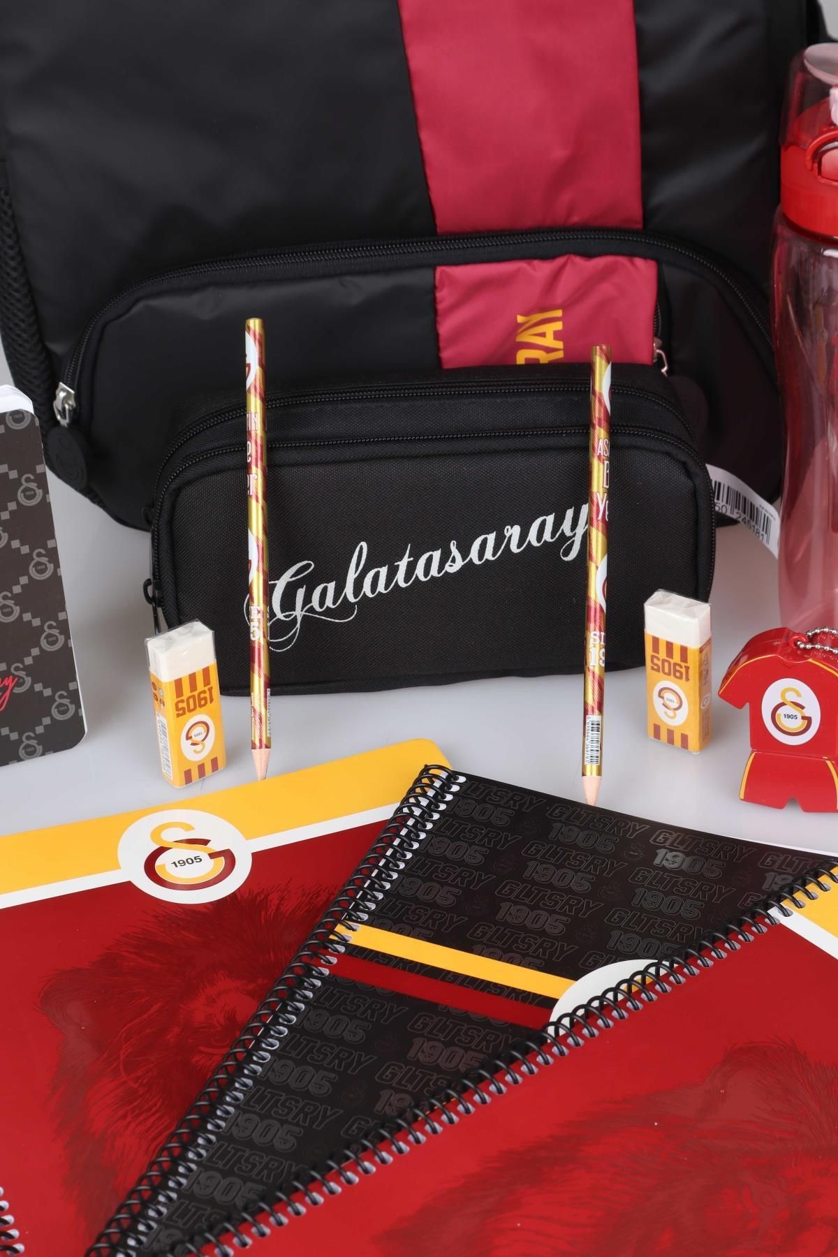 LİSANSLI GALATASARAY OKUL ÇANTASI,KALEM ÇANTASI,700 ML MATARA,4 ADET DEFTER İLE KIRTASİYE SETİ