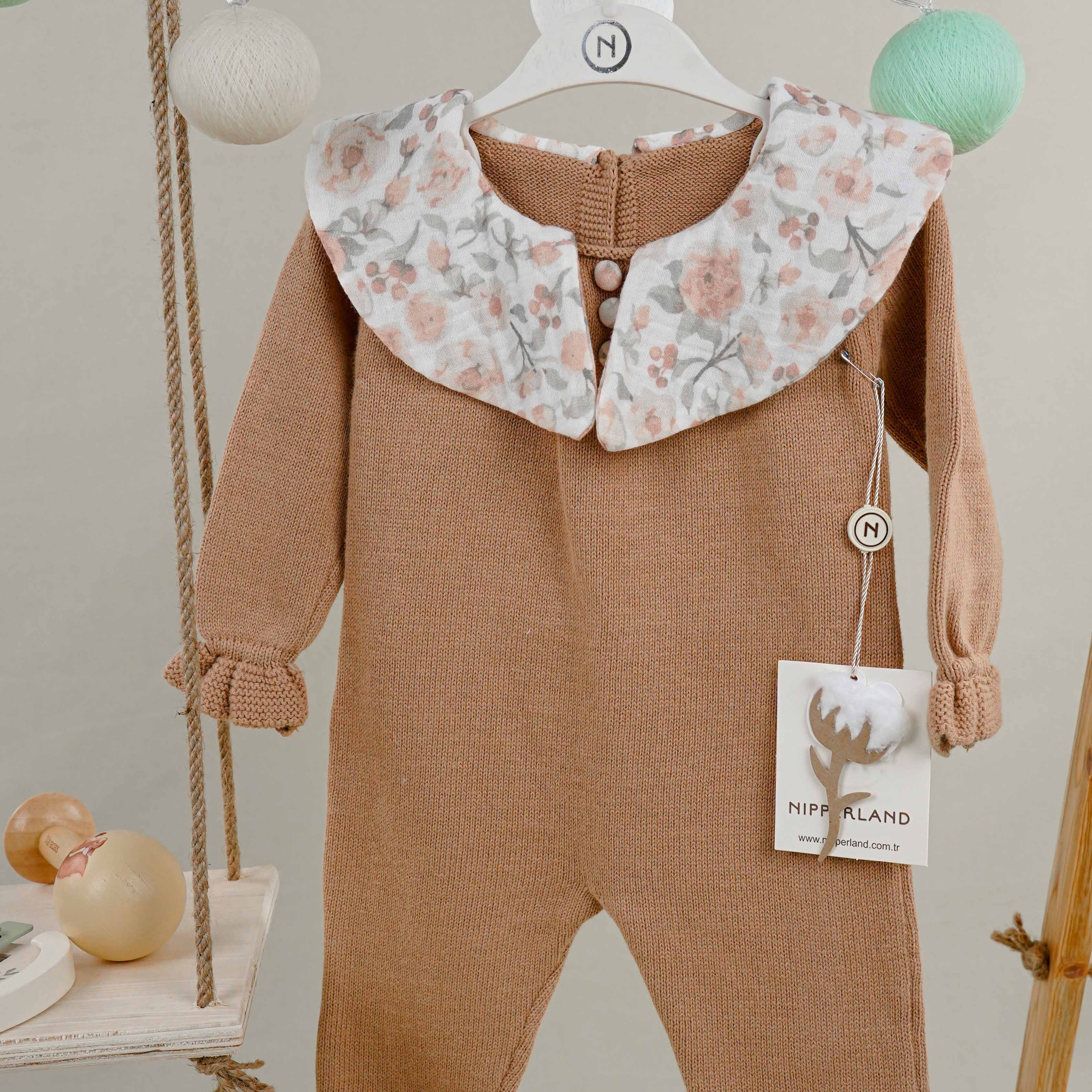 Lora Bliss Kız Bebek Kahverengi Kuğulu Fırfırlı Tulum | 3-6-9-12 Ay %100 Pamuk