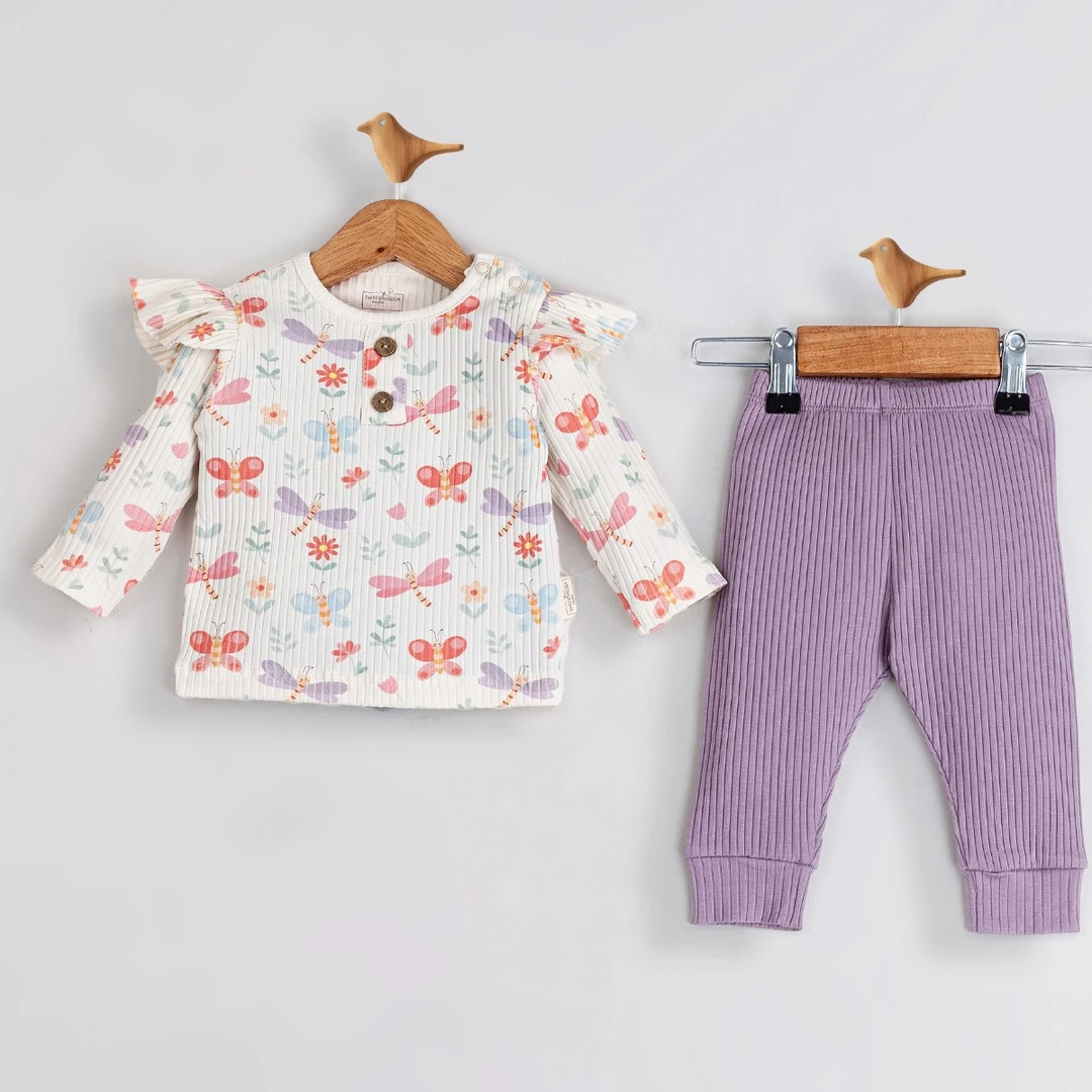 Lora Bliss Kız Desenli 2’li Takım - Mor