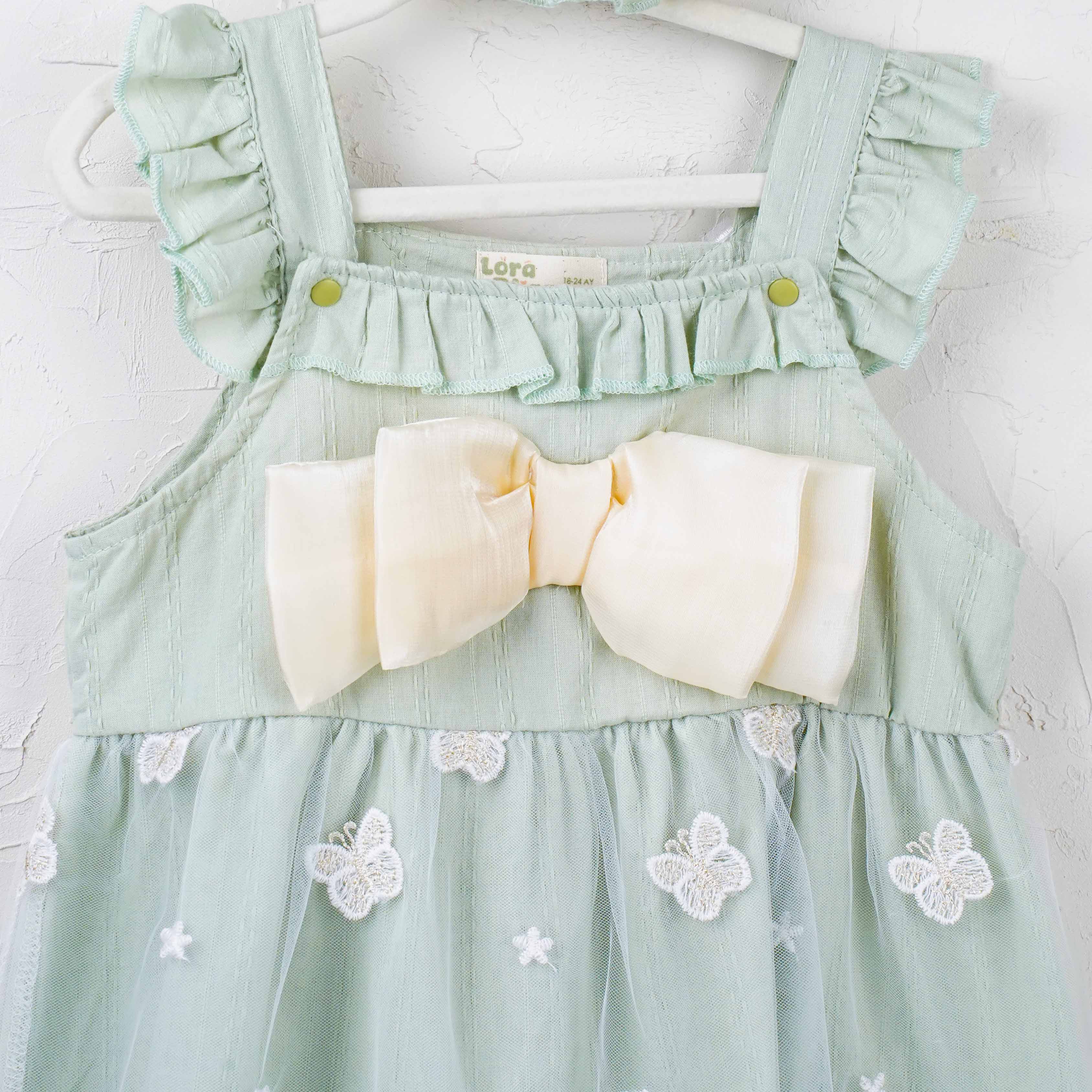 Lora Bliss Kız Bebek Su Yeşili Kurdele Detaylı Elbise