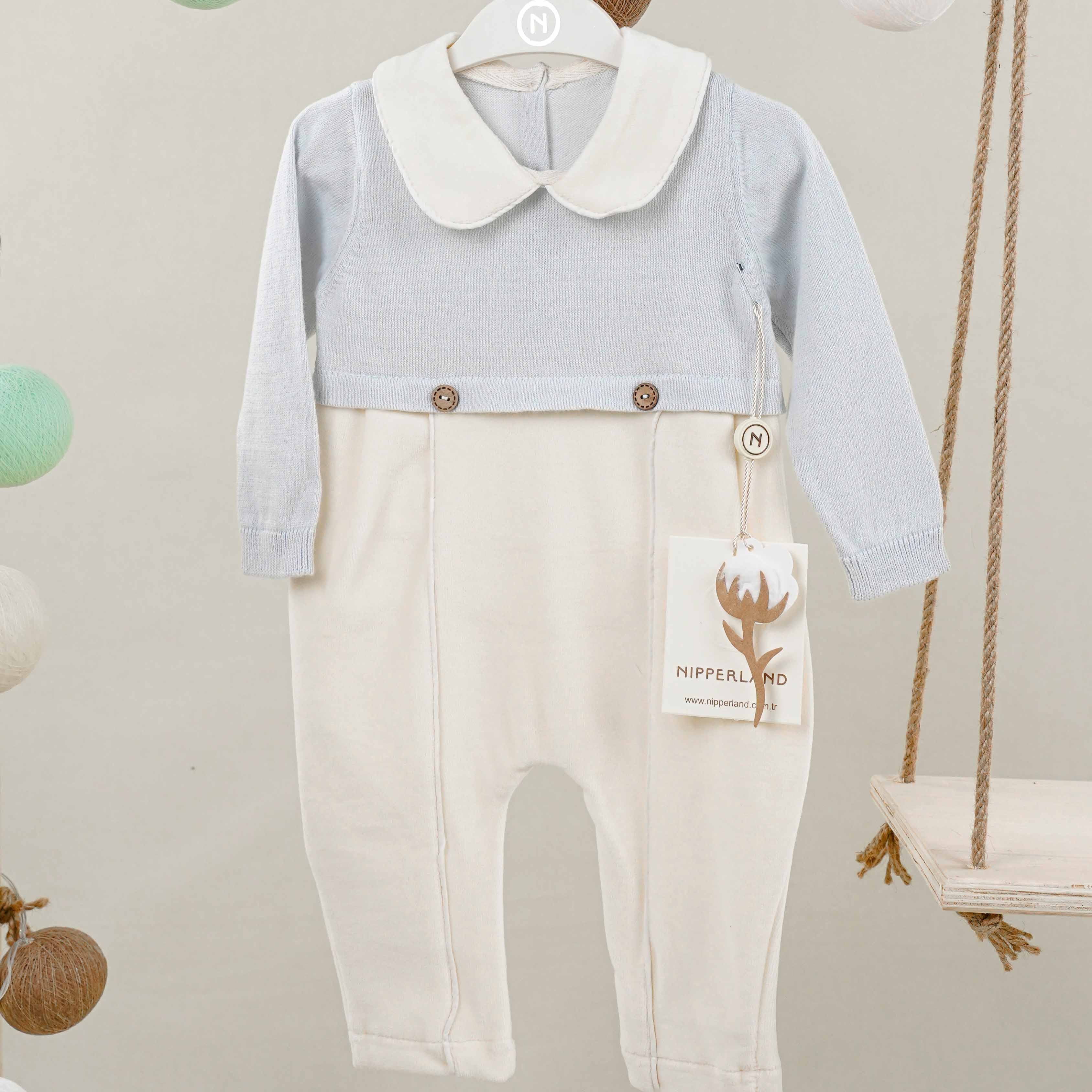Lora Bliss Oscar Mavi Erkek Bebek Tulum | 3-6-9-12 Ay %100 Pamuk