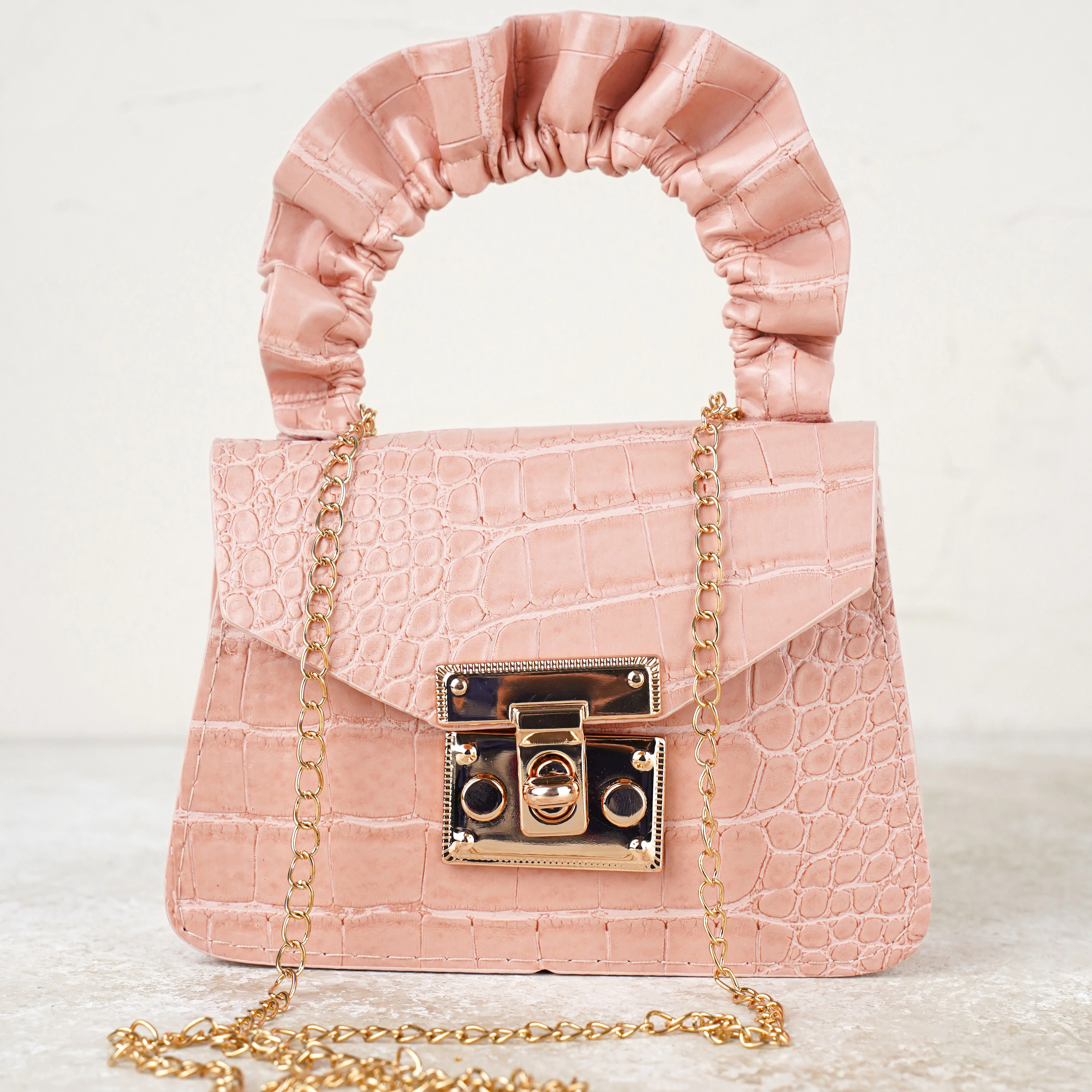 Lora Bliss Kız Çocuk Kroko Desenli Mini Omuz ve El Çantası - Pudra Pembe
