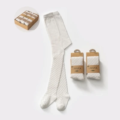 Lora Bliss - Kız Jakarlı Külotlu Çorap - Ekru desenli