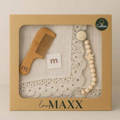 Lora Bliss Müslin Battaniye, Tarak ve Emzik Tutacağı Set - Bej