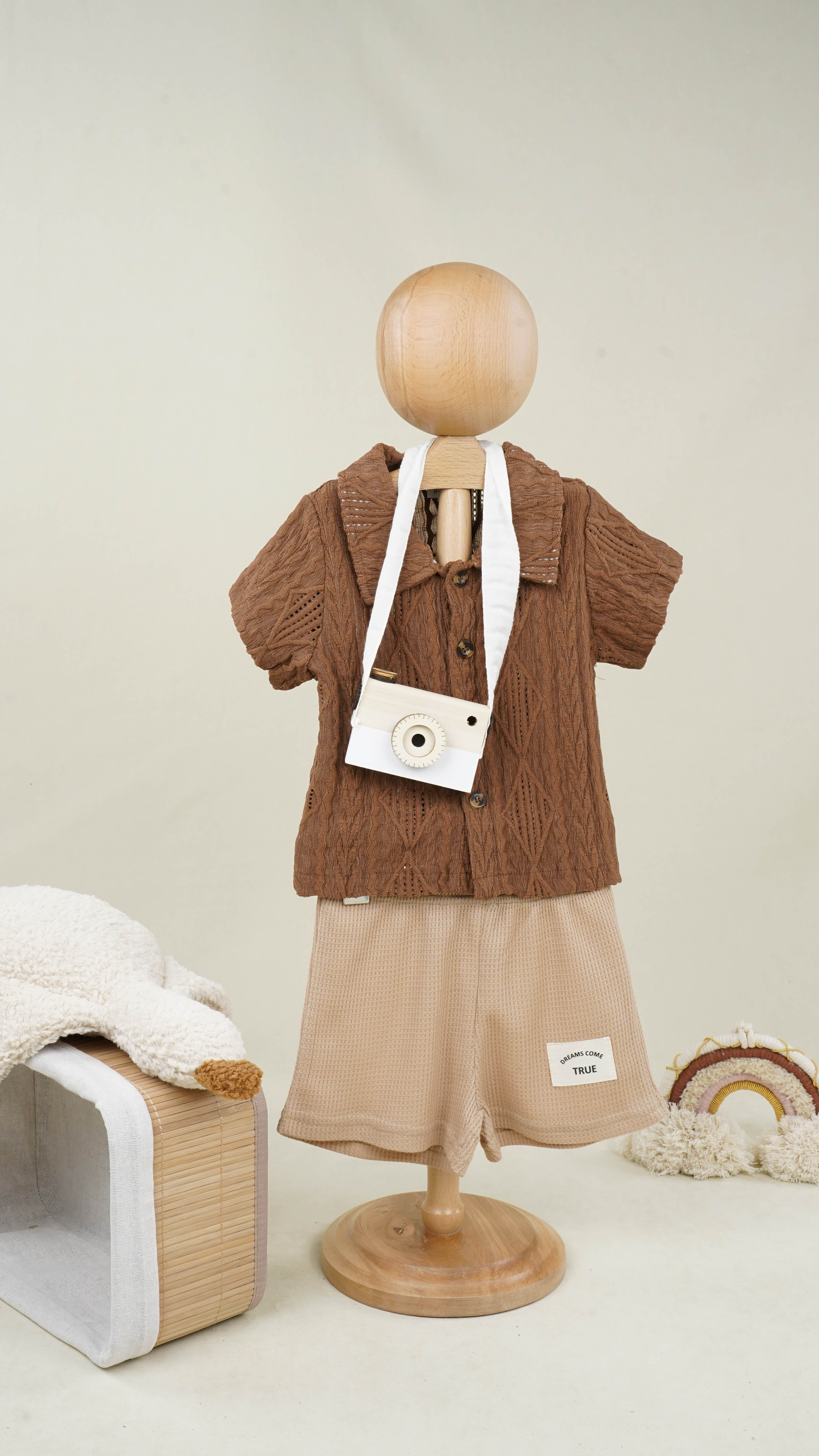 Lora Bliss Erkek Çocuk Kahverengi Gömlek ve Şort İkili Takım