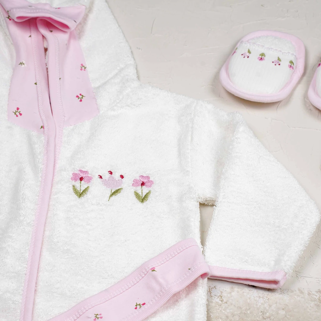 Lora Bliss Bebek Kız Kanaviçe Nakışlı Bornoz Seti - Pudra