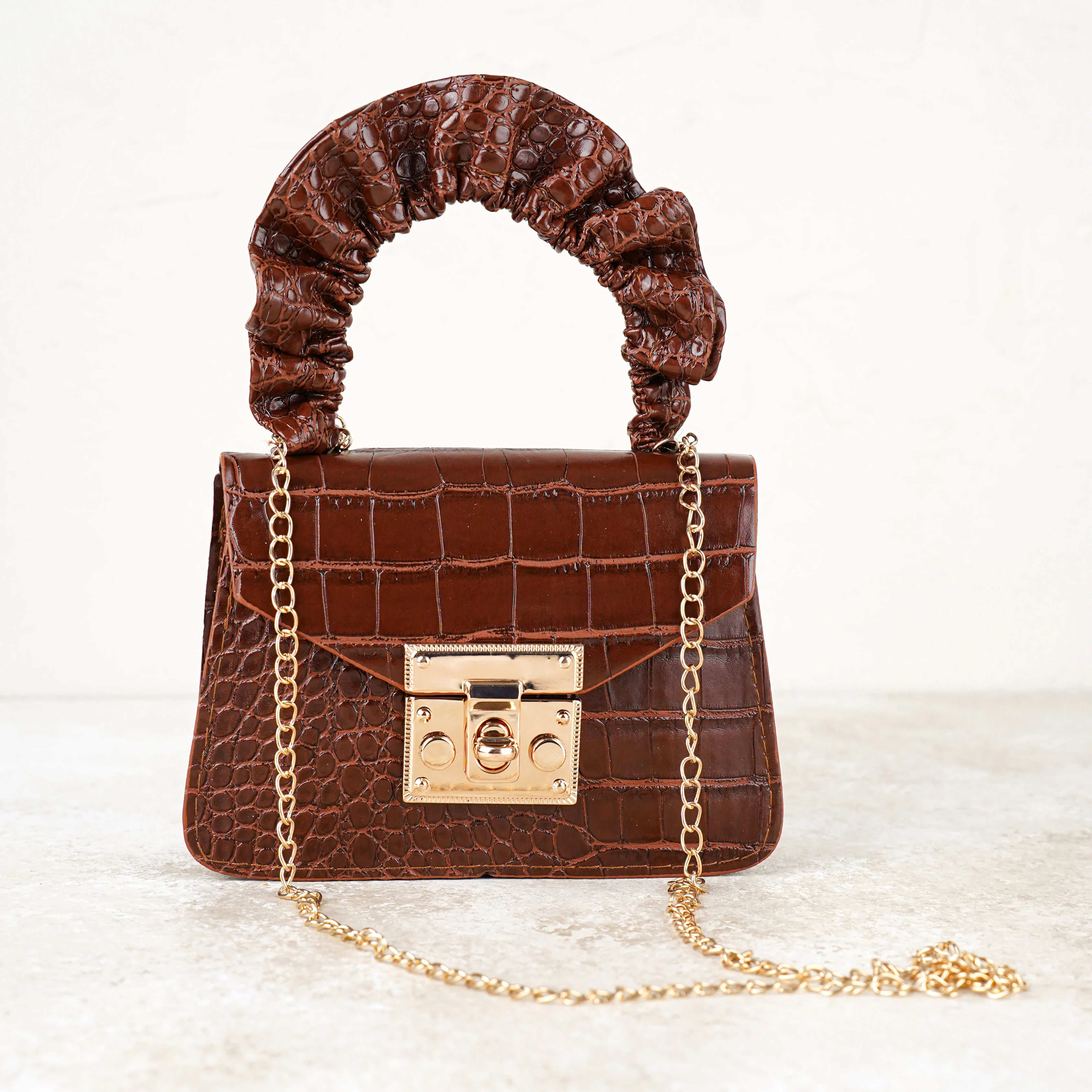 Lora Bliss Kız Çocuk Kroko Desenli Mini Omuz ve El Çantası - Kahverengi