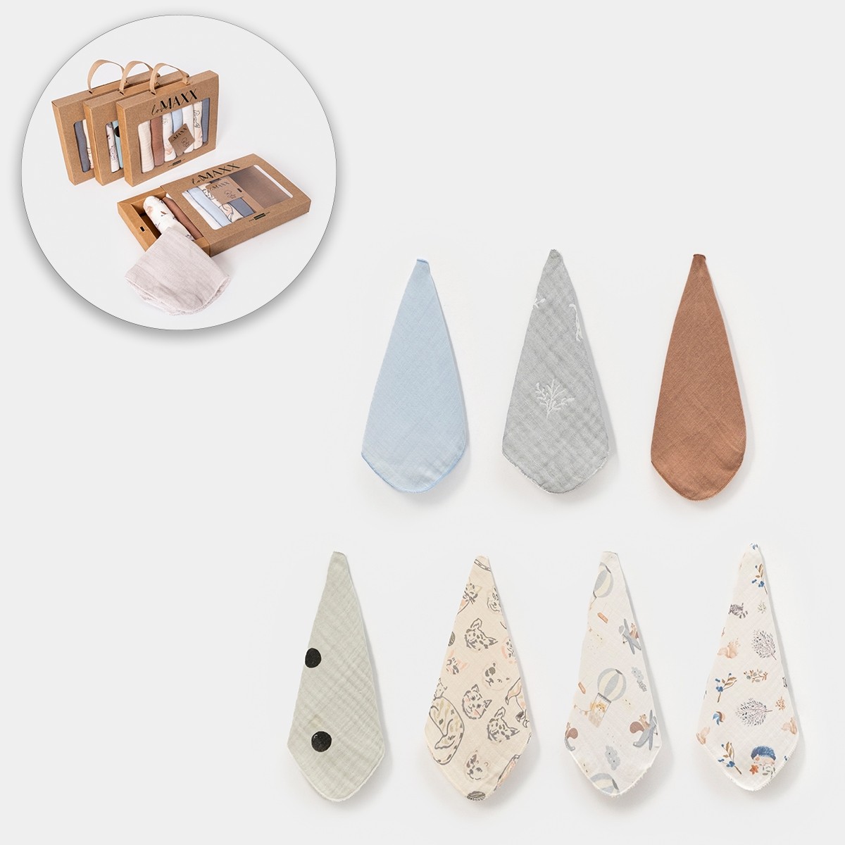Lora Bliss Unisex Asorti Müslin 7’li Ağız Mendili – Yumuşak ve Nefes Alabilir