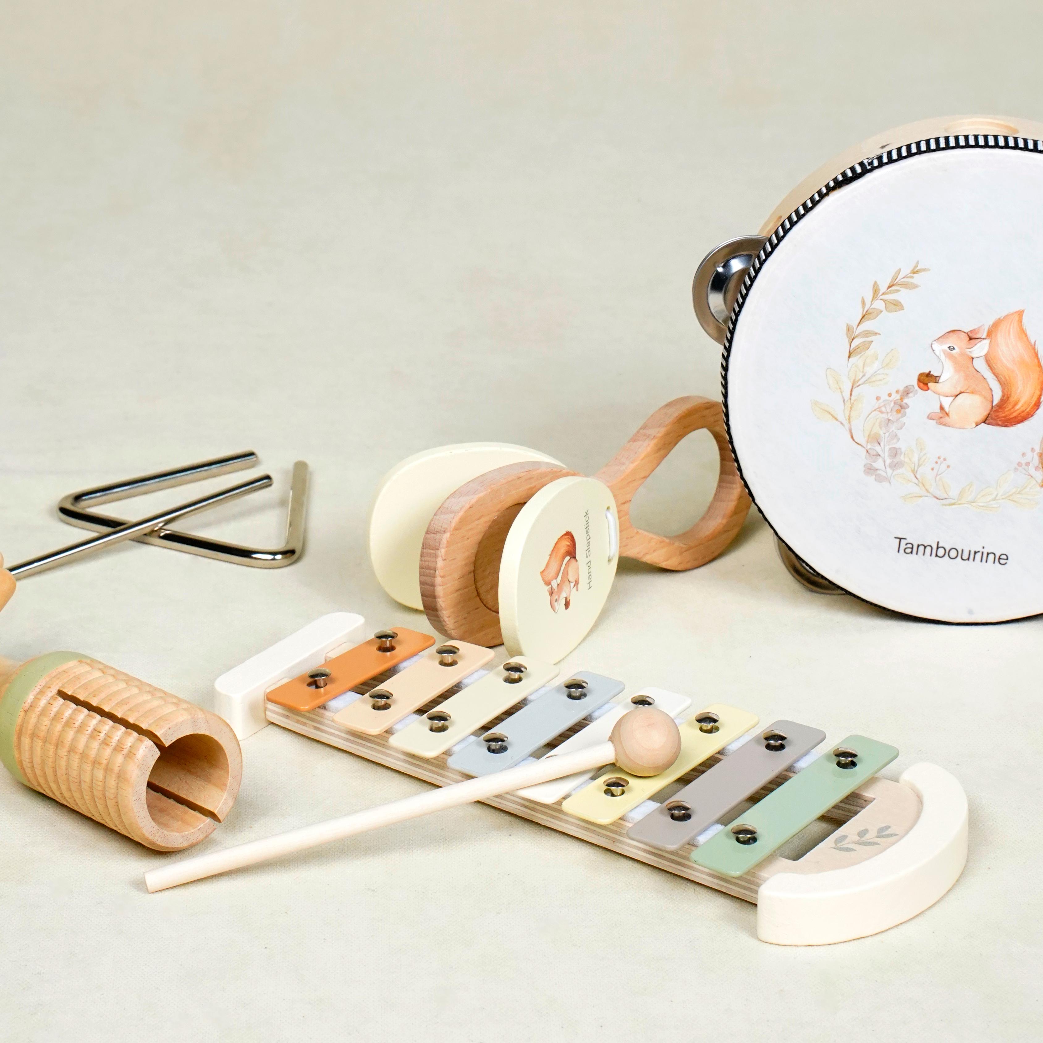 Lora Bliss Ahşap Montessori Müzik Aletleri Seti – 8 Parça Eğitici Doğal Oyuncak