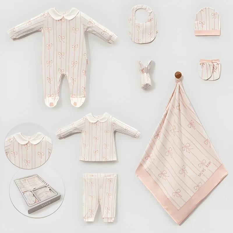 Lora Bliss Kız 0-3 Ay Fiyonklu Çizgili Kutulu 8’li Hastane Çıkış Seti