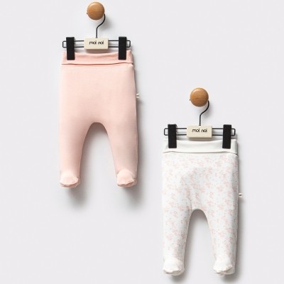 Lora Bliss Kız Bebek 3-6 Ay Flowers 2’li Patikli Pantolon – Pudra & Çiçek Desenli