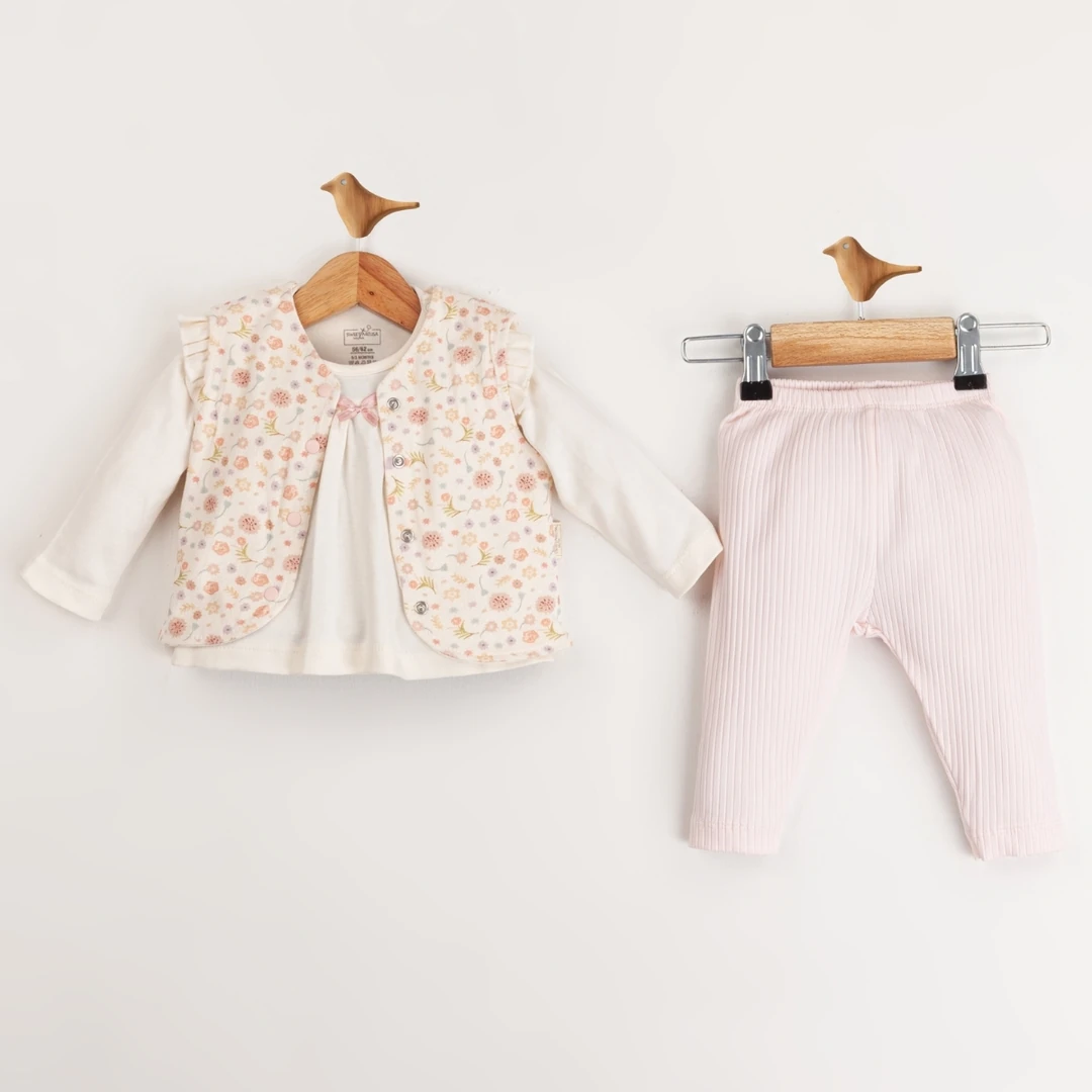 Lora Bliss Kız Çocuk Çiçekli Yelekli Takım - Pembe