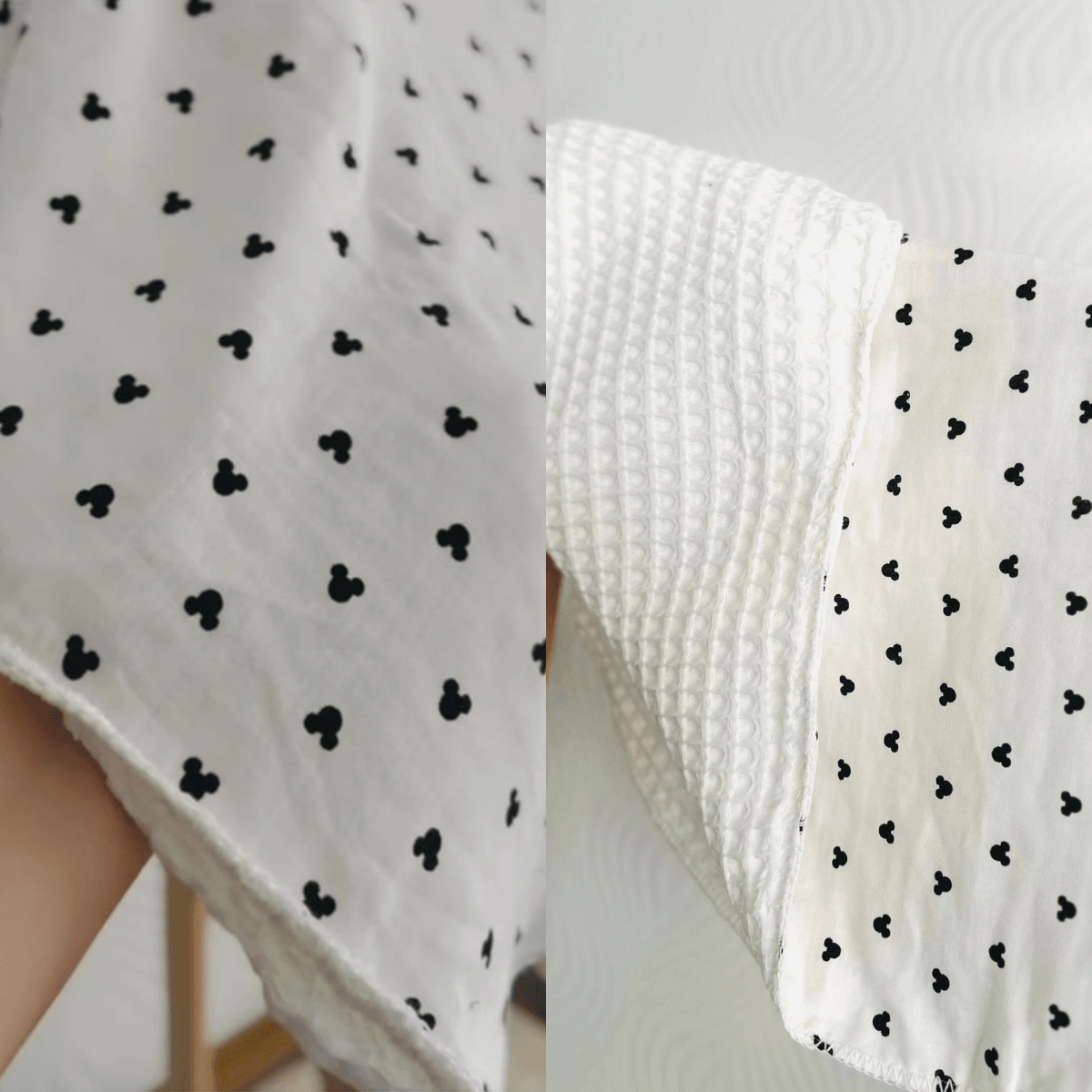 Lora Bliss Unisex Siyah Mickey Desenli Müslin Battaniye – 100x90 cm | Çift Katlı, Nefes Alabilir Kumaş