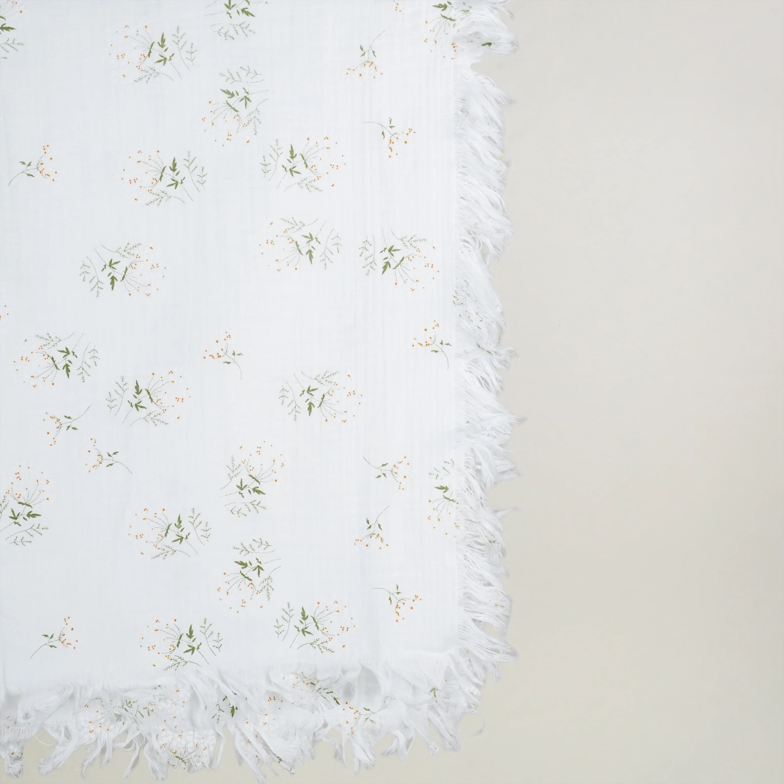 Lora Bliss Unisex 2 Kat Müslin Battaniye – Floral Desenli (105×120 cm) - Beyaz- Yeşil