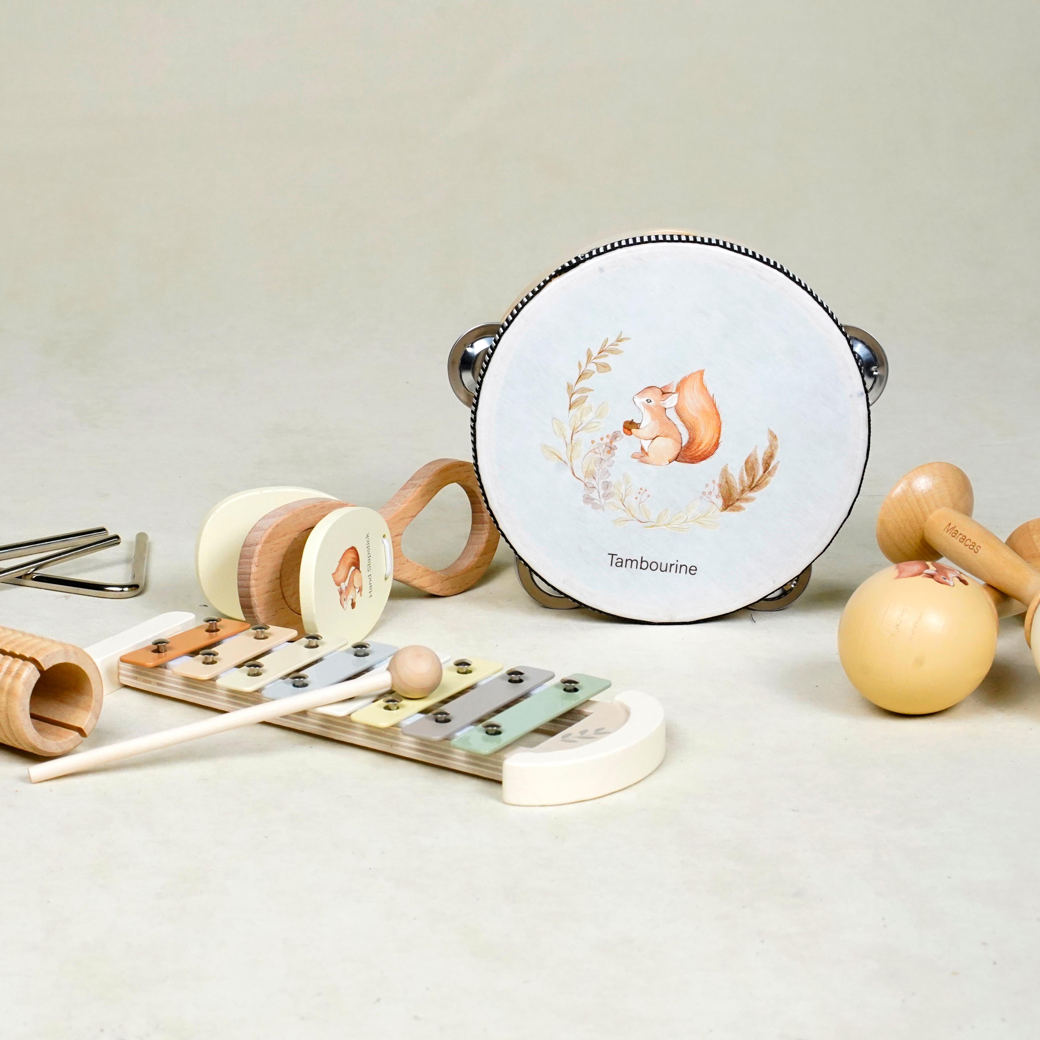 Lora Bliss Ahşap Montessori Müzik Aletleri Seti – 8 Parça Eğitici Doğal Oyuncak