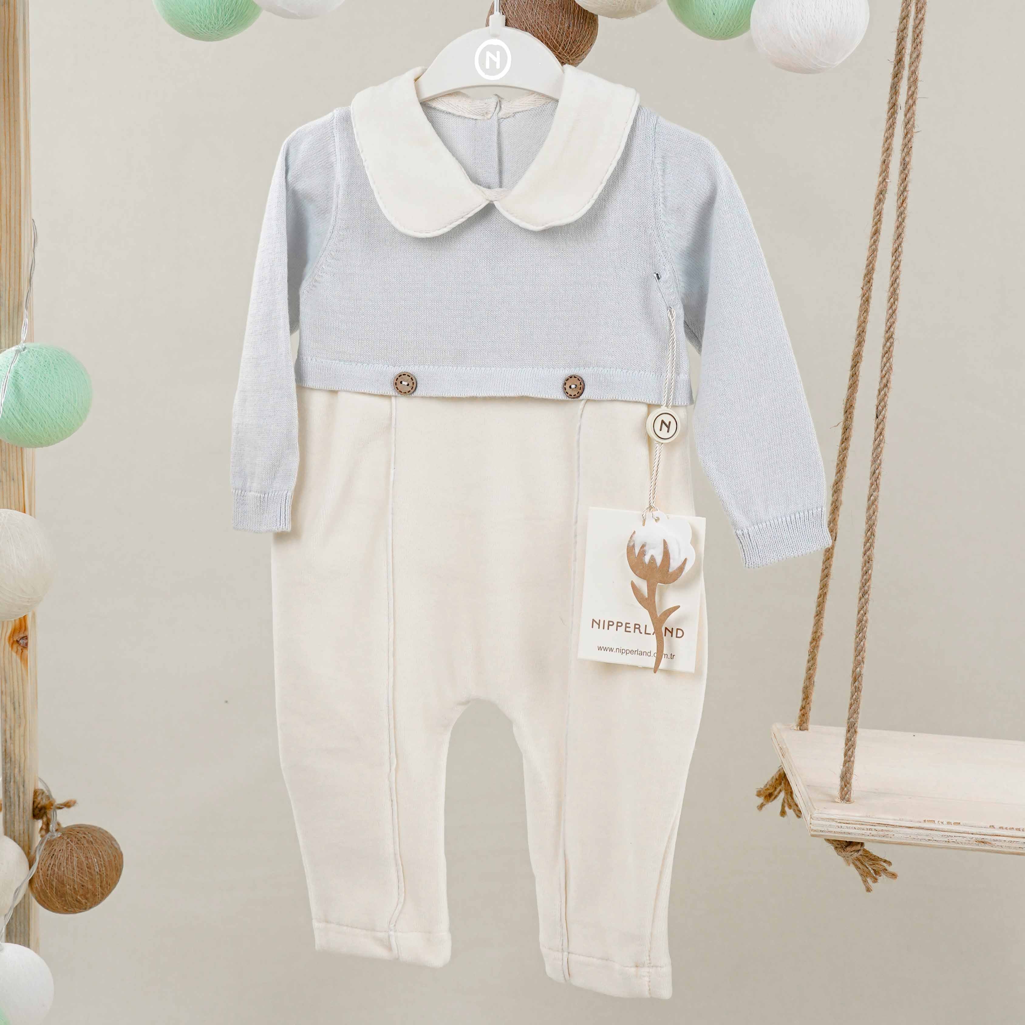 Lora Bliss Oscar Mavi Erkek Bebek Tulum | 3-6-9-12 Ay %100 Pamuk