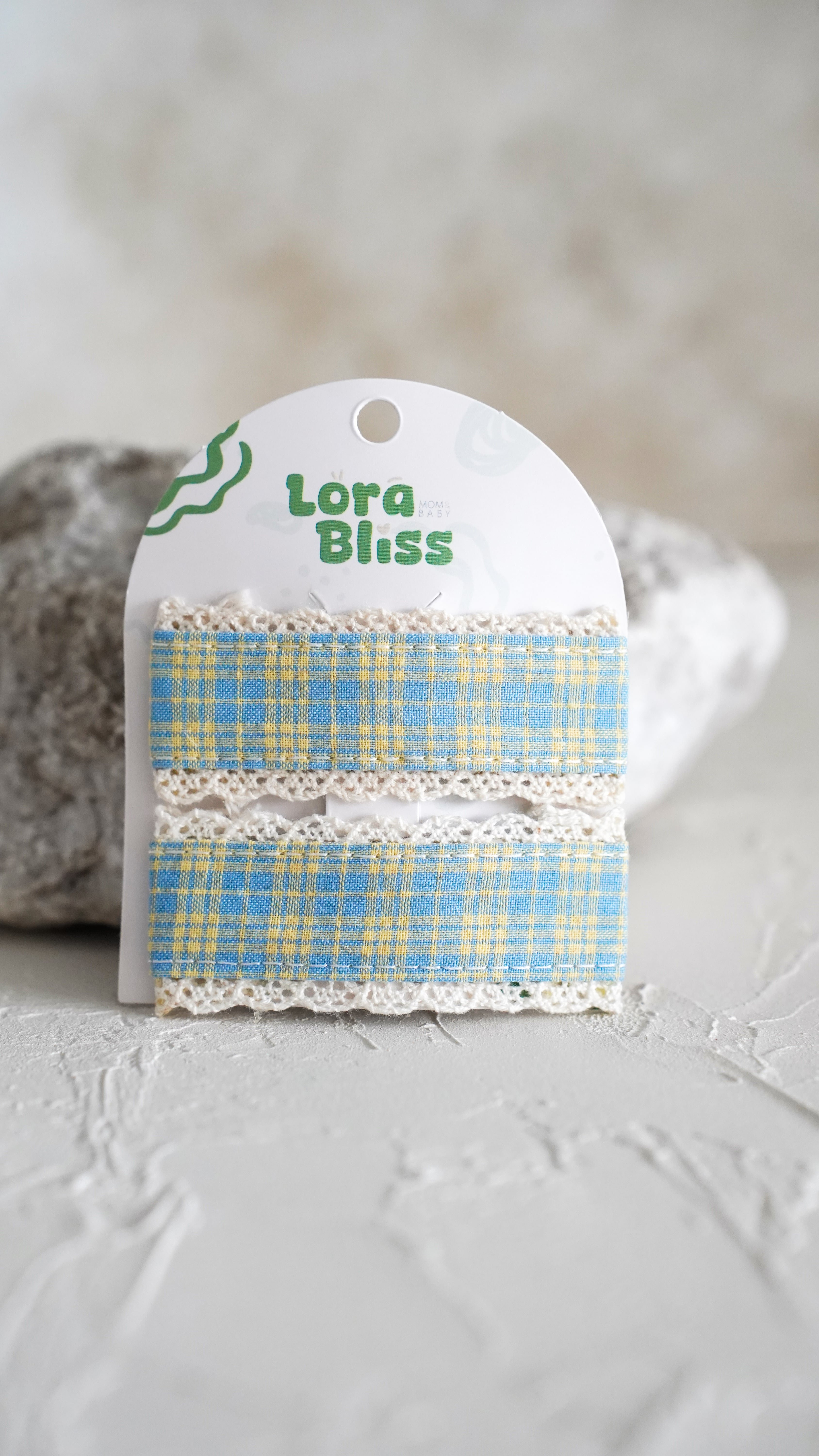Lora Bliss Dantelli Ekose Desenli Çıtçıt Tekli Toka  - Mavi Ekose