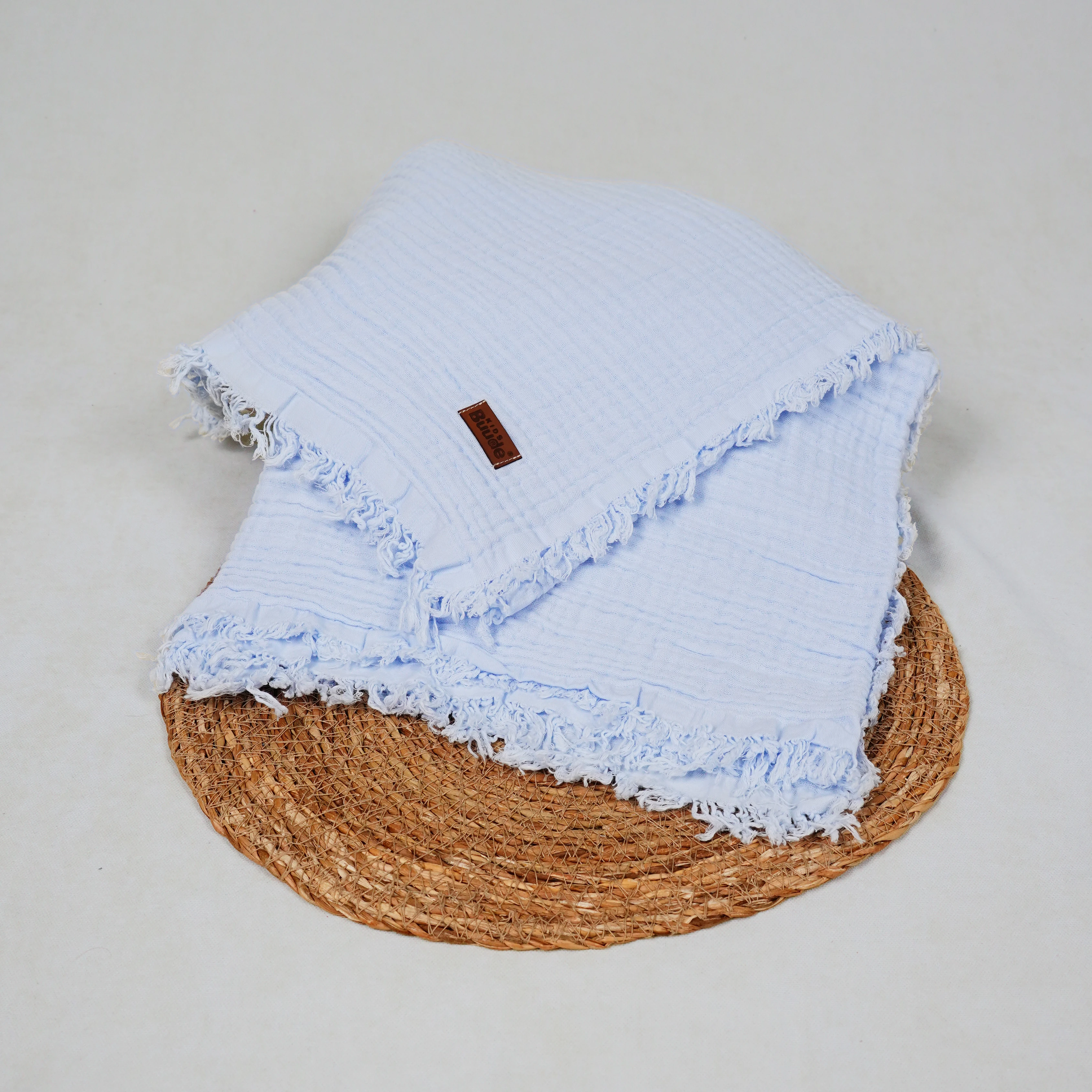 Lora Bliss Unisex Saçaklı Müslin Battaniye – 100x100 cm - Mavi