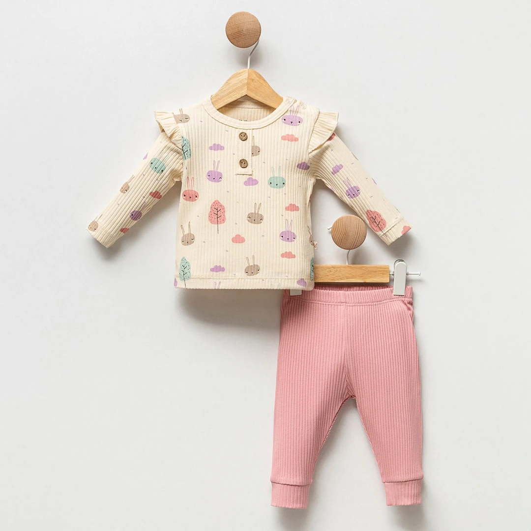 Lora Bliss Kız Desenli 2’li Takım - Pembe