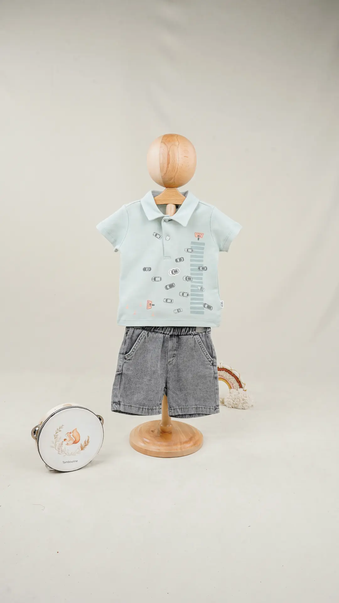 Lora Bliss Araba Desenli Şort Tişört Takımı - Mint Yeşili