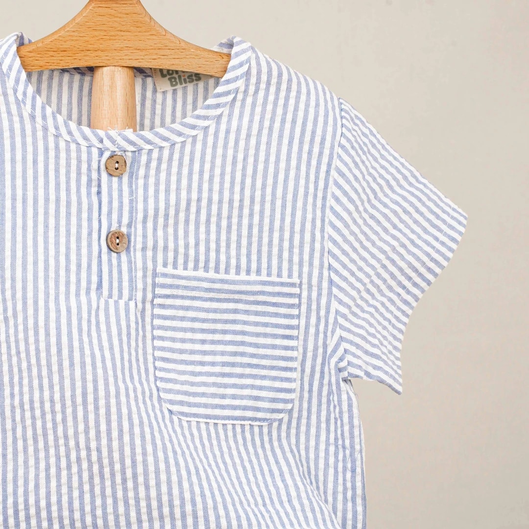 Lora Bliss Mavi Beyaz Çizgili Yazlık Erkek Çocuk Takım | İkili Set - Mavi