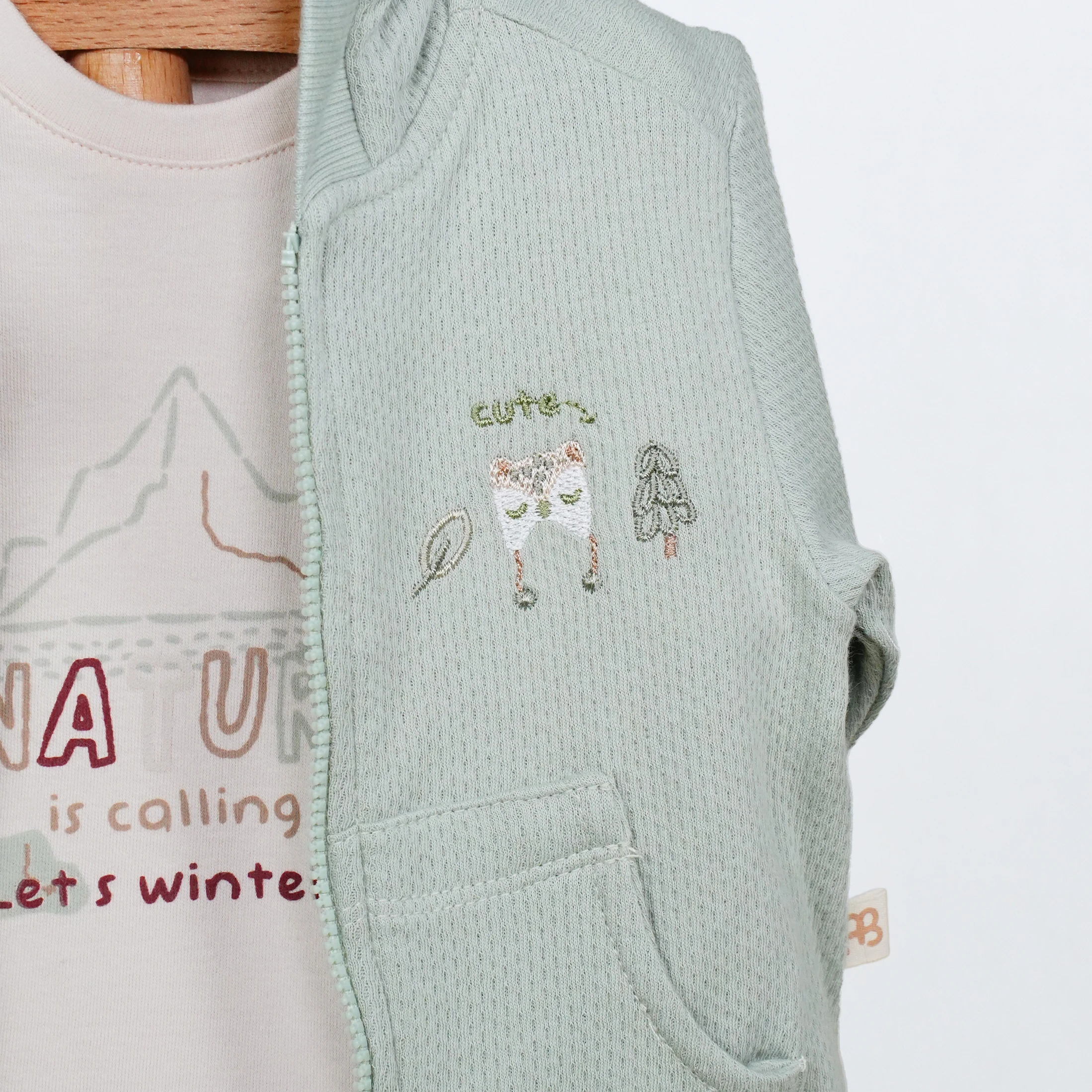 Lora Bliss Erkek Bebek Basic Hırkalı Takım | Kapüşonlu 3’lü Kombin - Beyaz- Yeşil